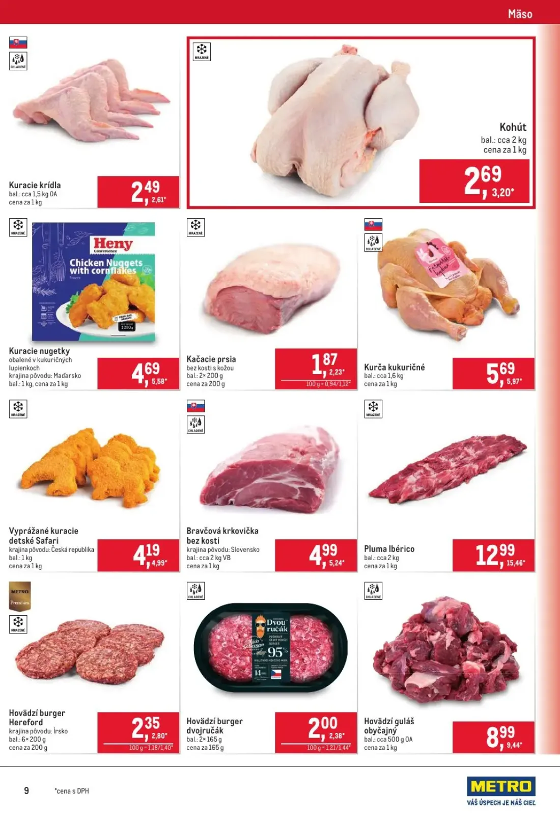 Metro leták, strana 9 z 40 — Pluma Ibérico, Kuracie nugetky, Vyprážané kuracie detské Safari