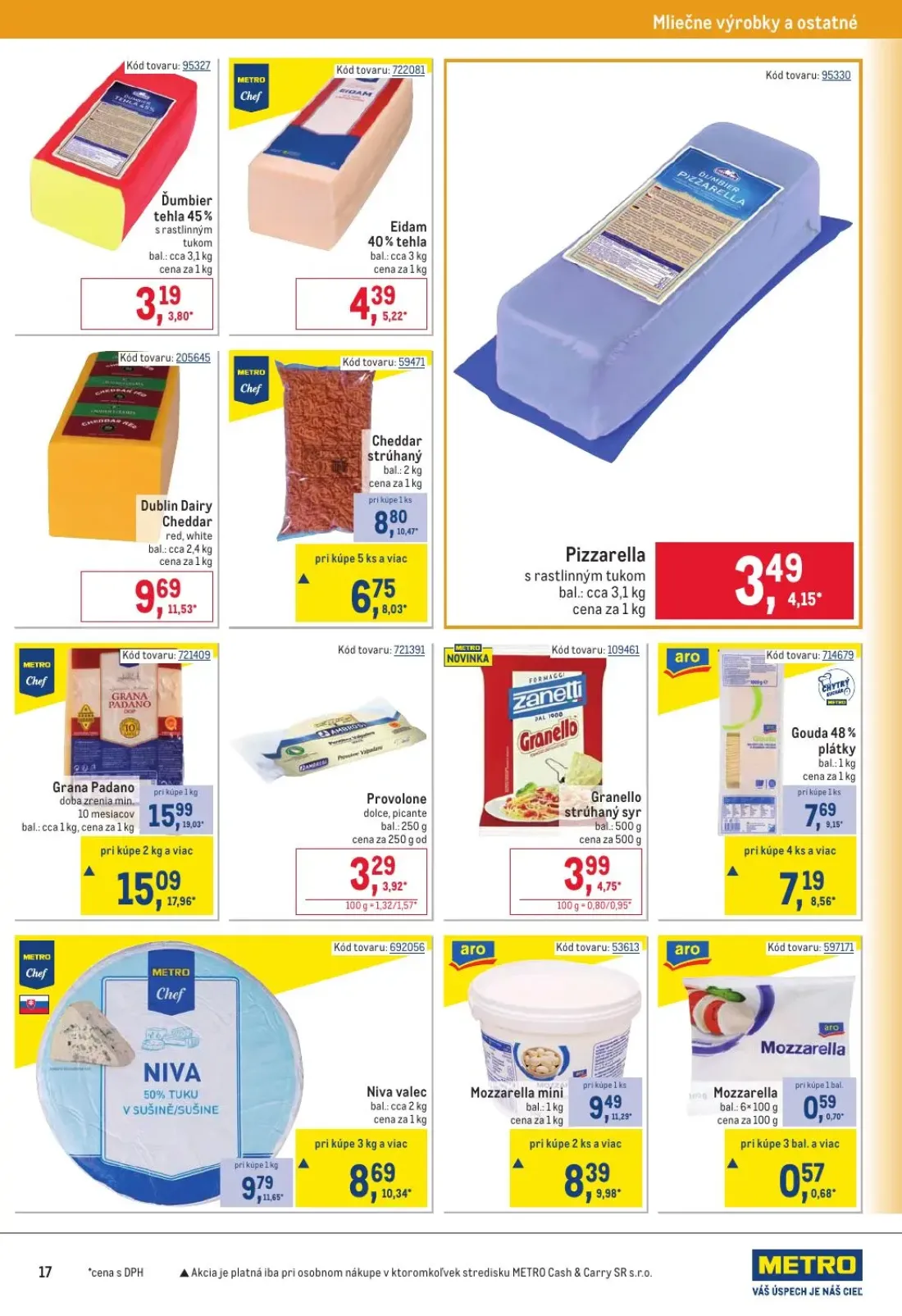 Metro leták, strana 17 z 32 — Cheddar strúhaný, Niva valec, Mozzarella mini