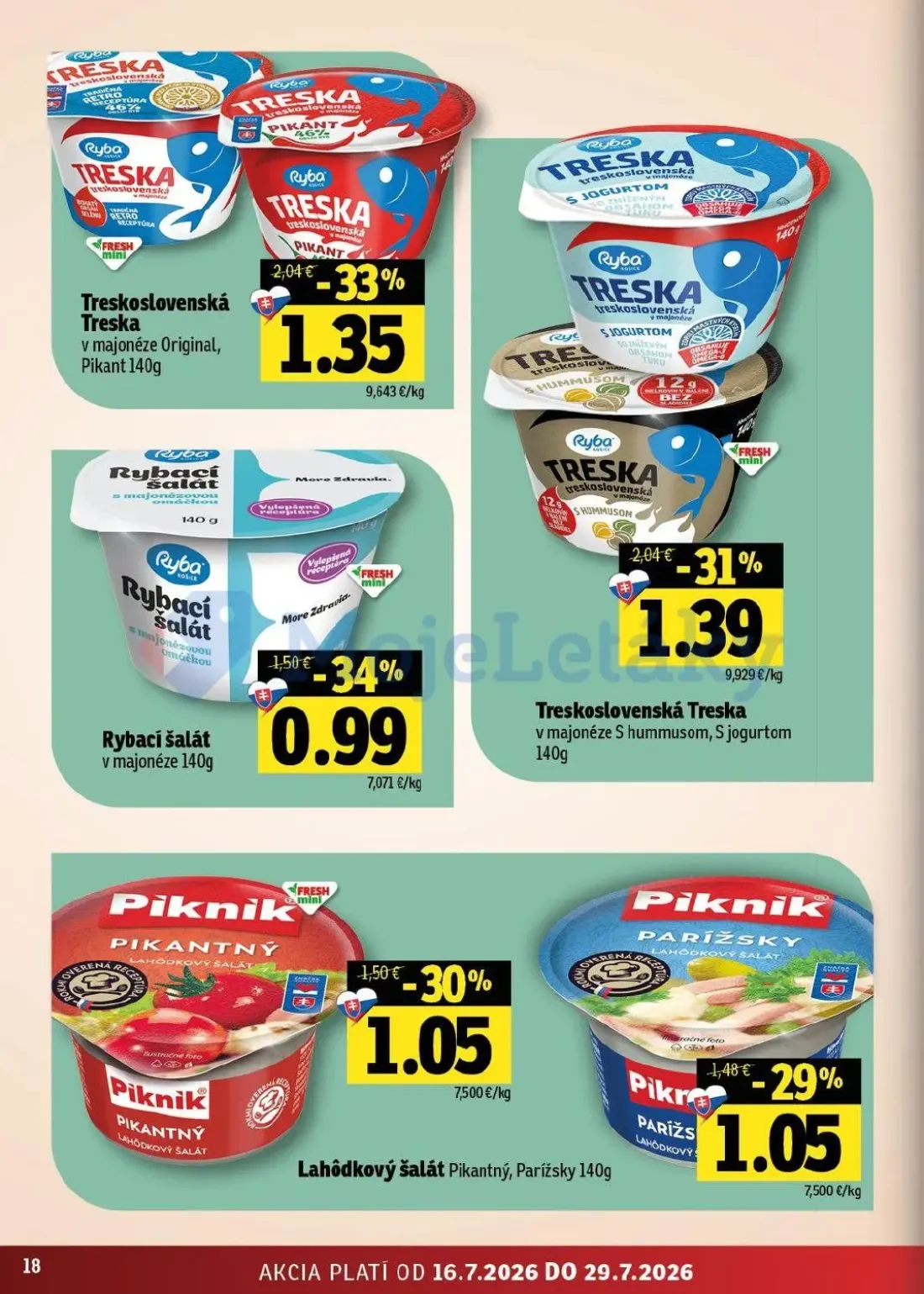 Fresh východ leták, strana 18 z 54 — Treskoslovenská Treska v majonéze Original, Pikant, Treskoslovenská Treska v majonéze S…