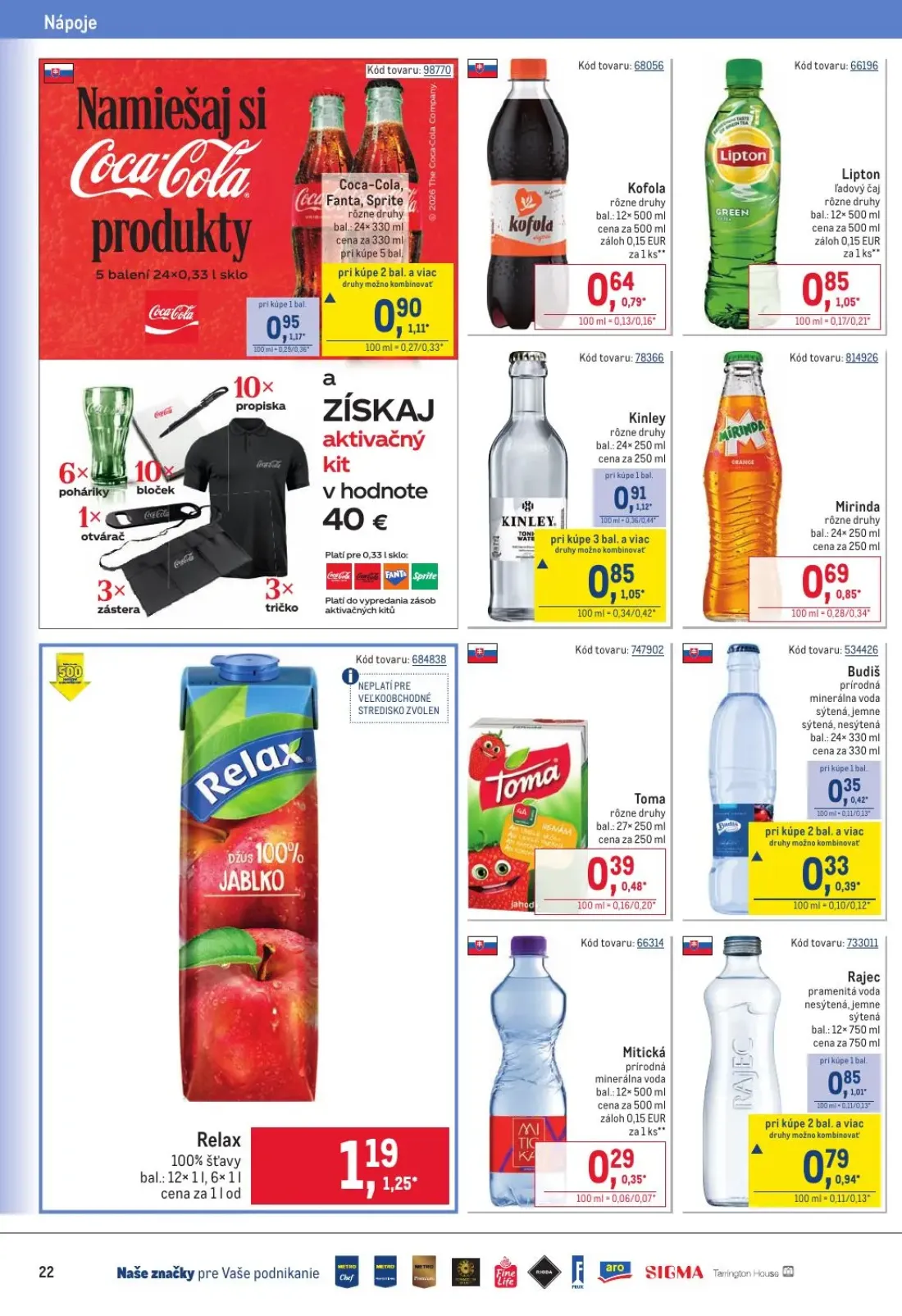 Metro leták, strana 22 z 32 — Coca-Cola, Fanta, Sprite, Kinley, Rajec pramenitá voda