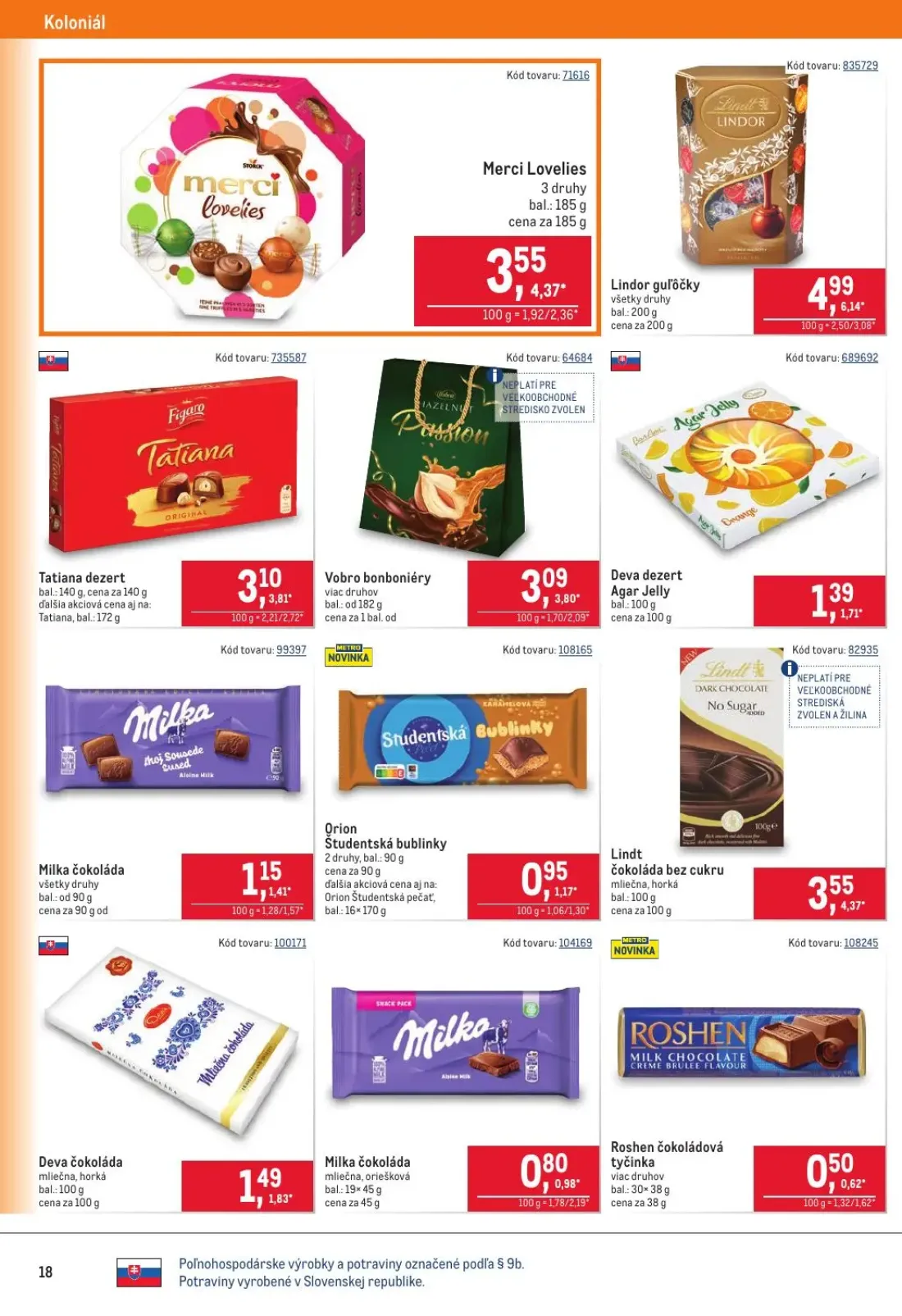 Metro leták, strana 18 z 40 — Lindor guľôčky, Merci Lovelies, Lindt čokoláda bez cukru