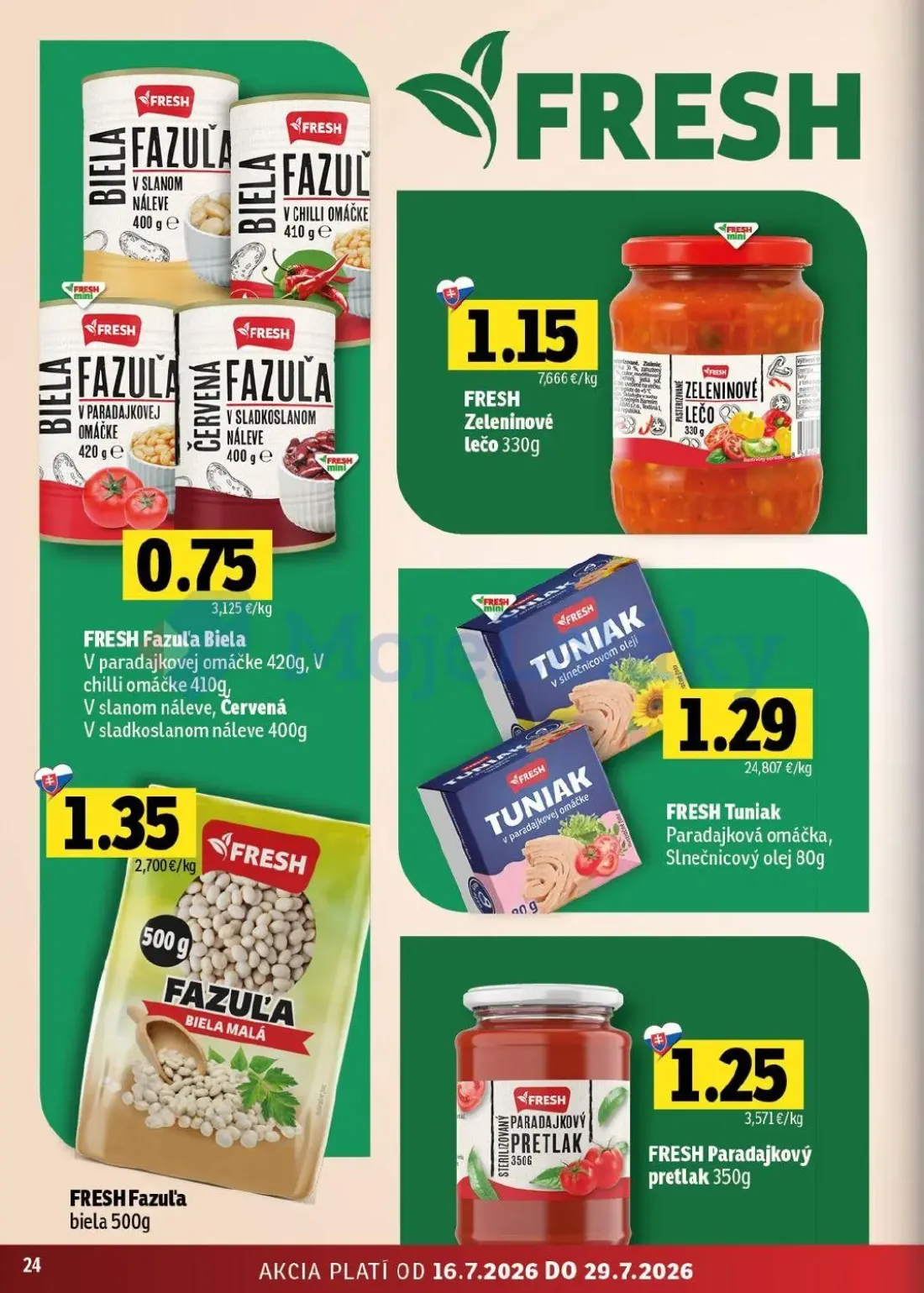 Fresh východ leták, strana 24 z 54 — FRESH Zeleninové lečo, FRESH Fazuľa Biela V paradajkovej omáčke, V chilli omáčke, V sla…
