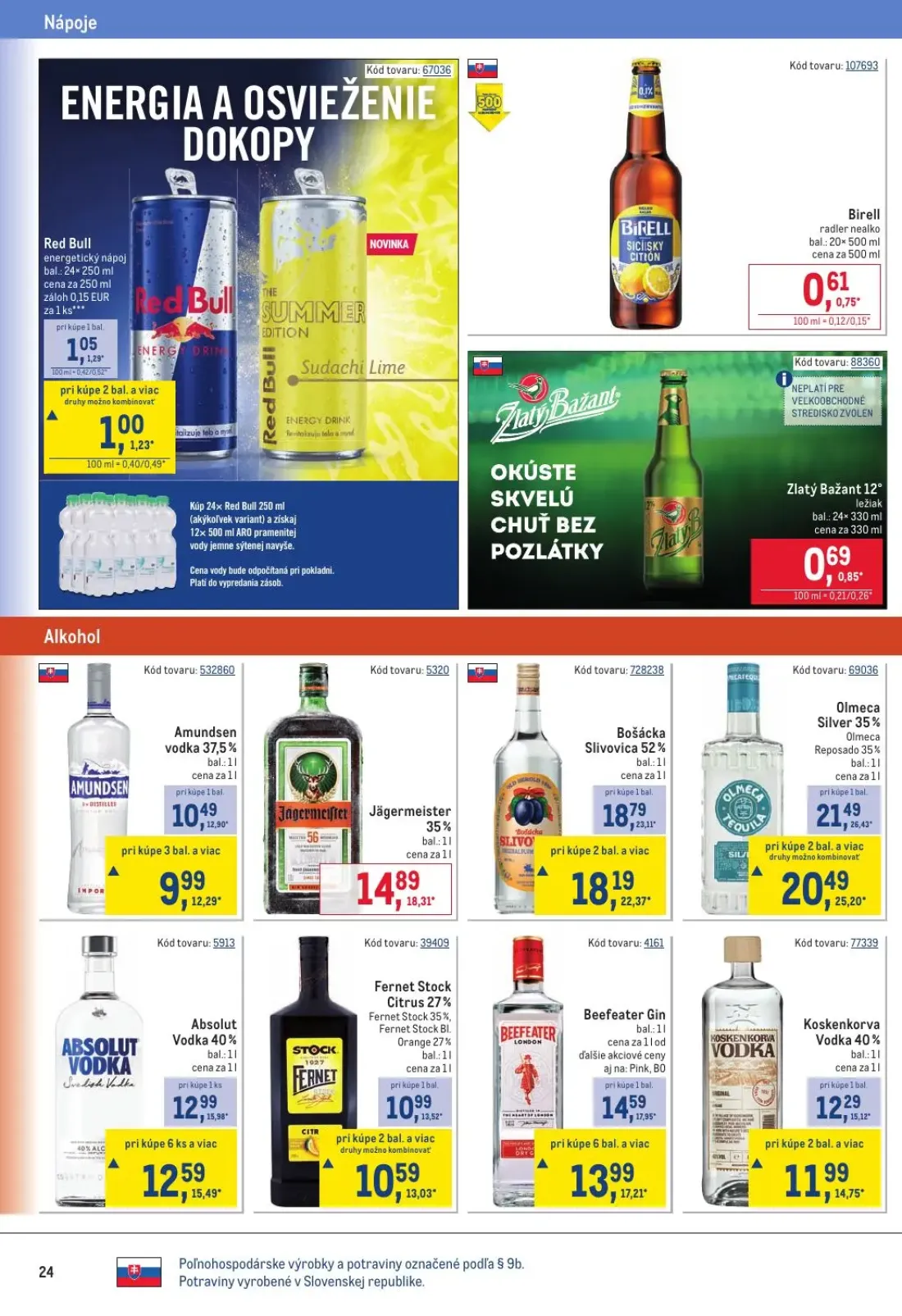 Metro leták, strana 24 z 32 — Olmeca Silver 35%, Bošácka Slivovica 52%, Beefeater Gin