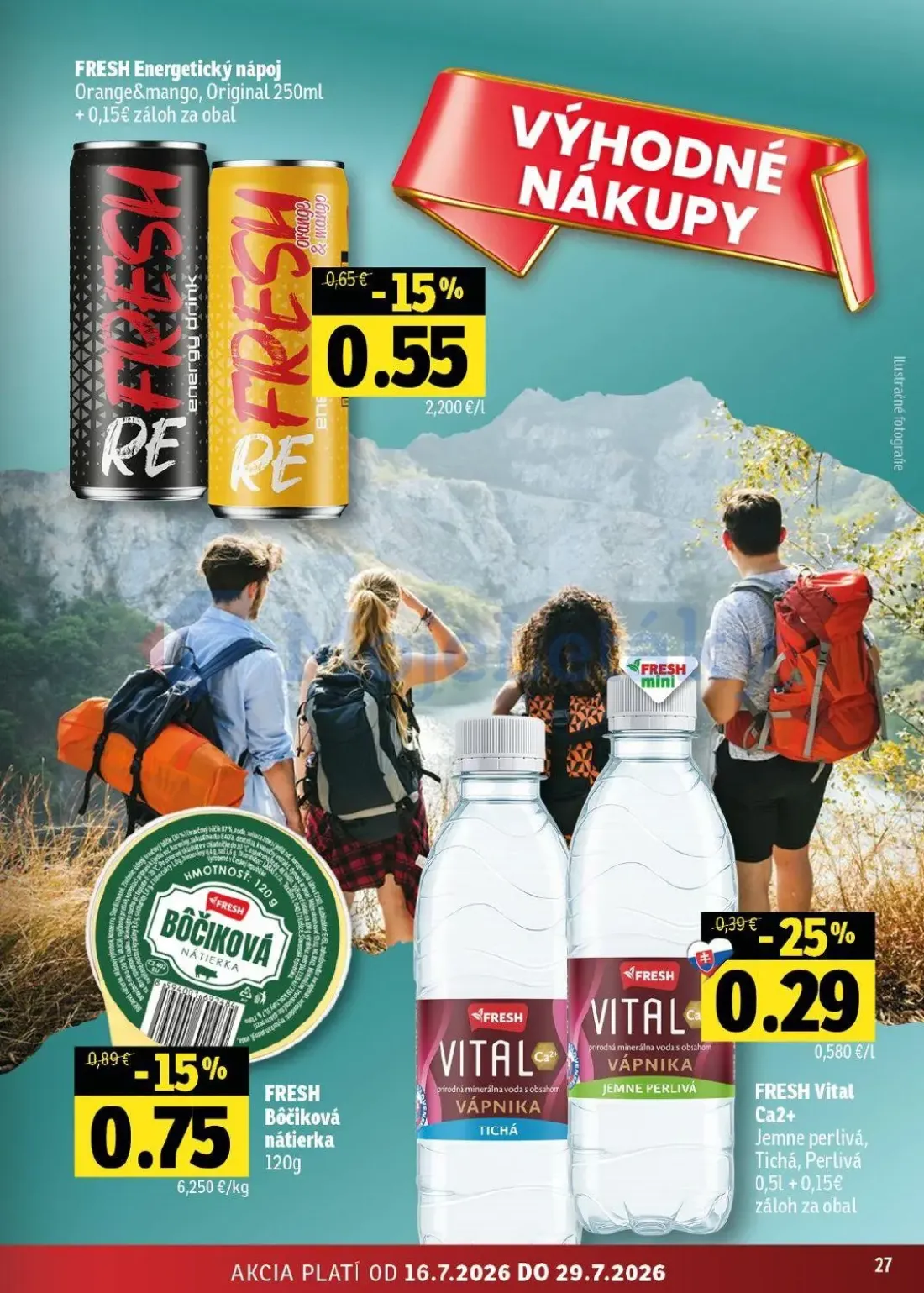 Fresh východ leták, strana 27 z 54 — FRESH Bôčiková nátierka, FRESH Energetický nápoj Orange&mango, Original, FRESH Vital Ca…