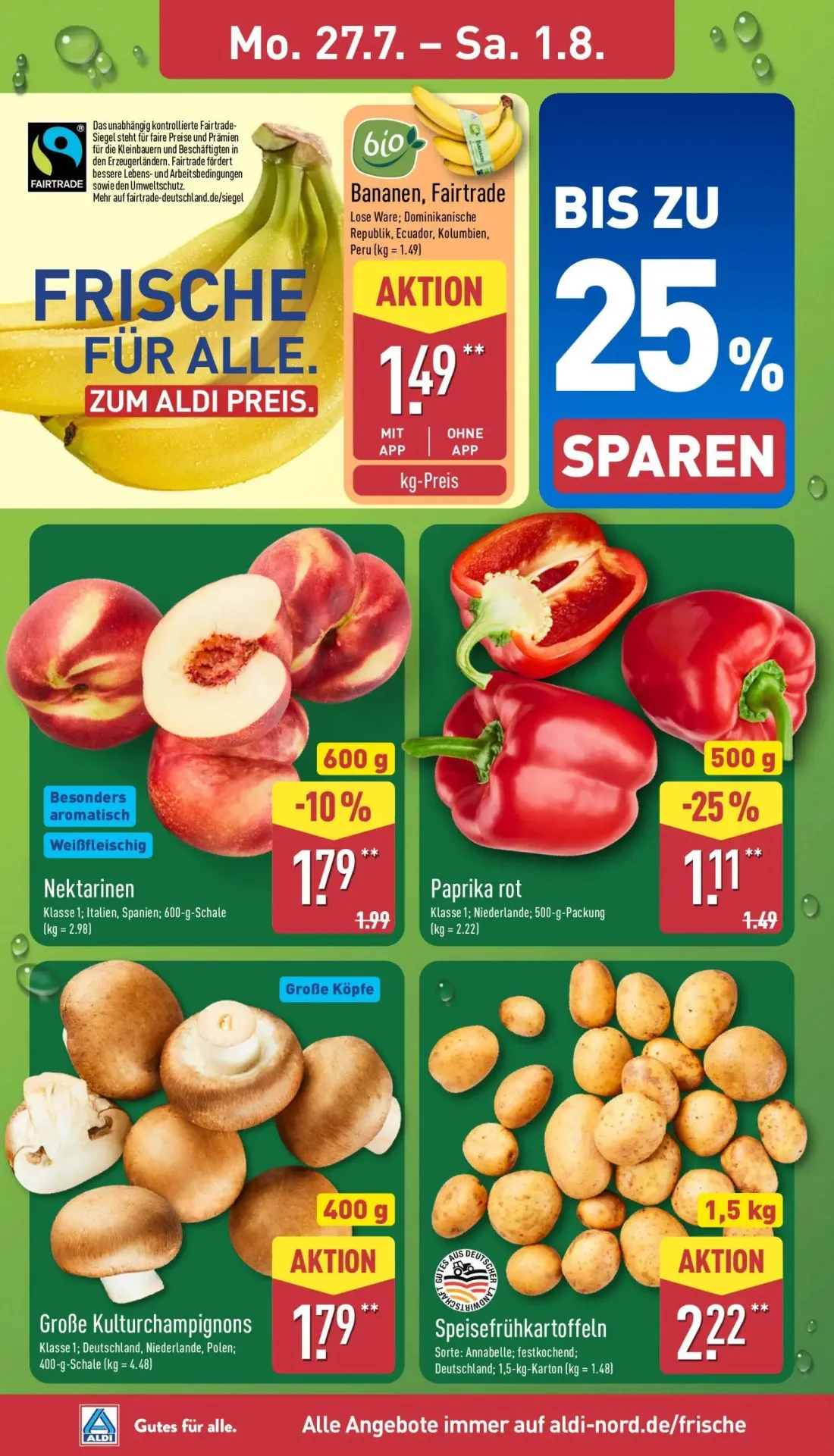 Aldi Nord Prospekt, Seite 2 von 47 — Paprika rot, Nektarinen, Bananen, Fairtrade