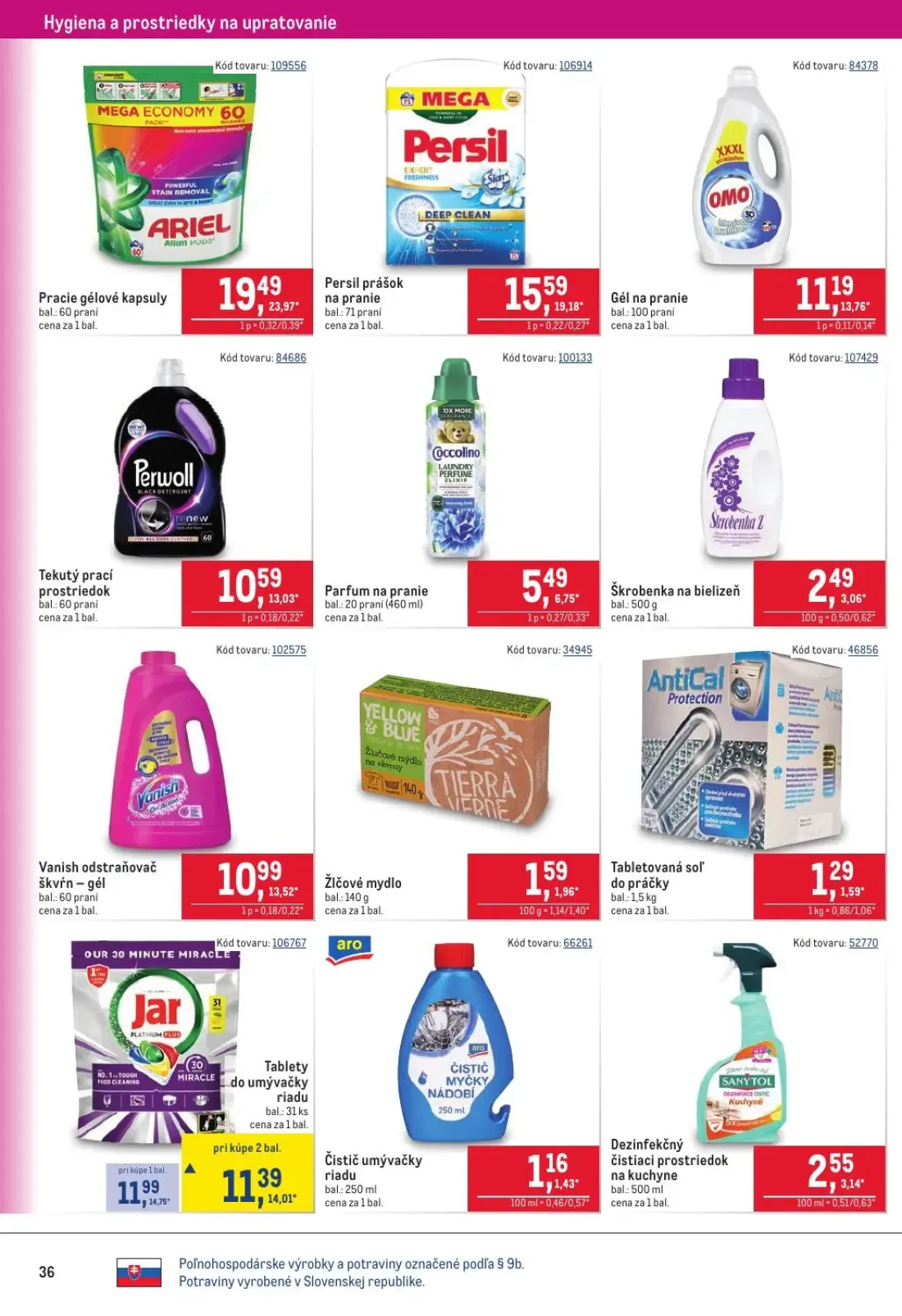 Metro leták, strana 36 z 40 — Pracie gélové kapsuly Ariel Allin1 PODS, Persil prášok na pranie, Tablety do umývačky riadu Ja…