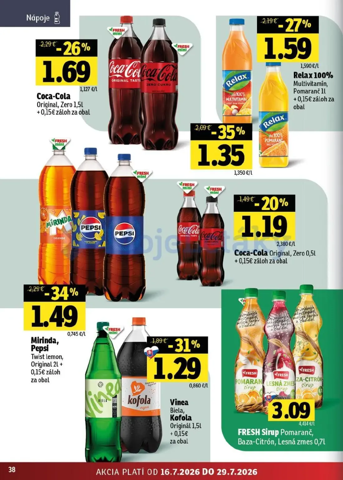 Fresh východ leták, strana 38 z 54 — Mirinda, Pepsi Twist lemon, Original, Coca-Cola, Coca-Cola Original, Zero