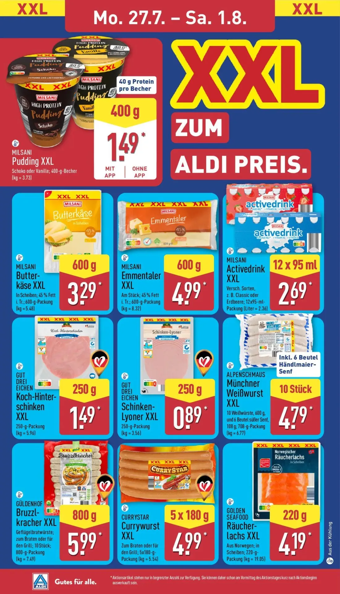 Aldi Nord Prospekt, Seite 10 von 47 — MILSANI Pudding XXL, MILSANI Butter-käse XXL, MILSANI Emmentaler XXL