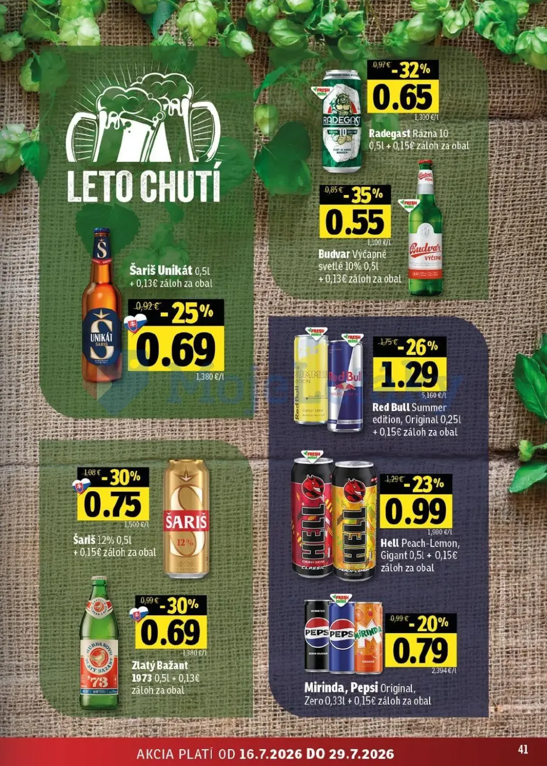 Fresh východ leták, strana 41 z 54 — Budvar Výčapné svetlé 10%, Red Bull Summer edition, Original, Hell Peach-Lemon, Gigant