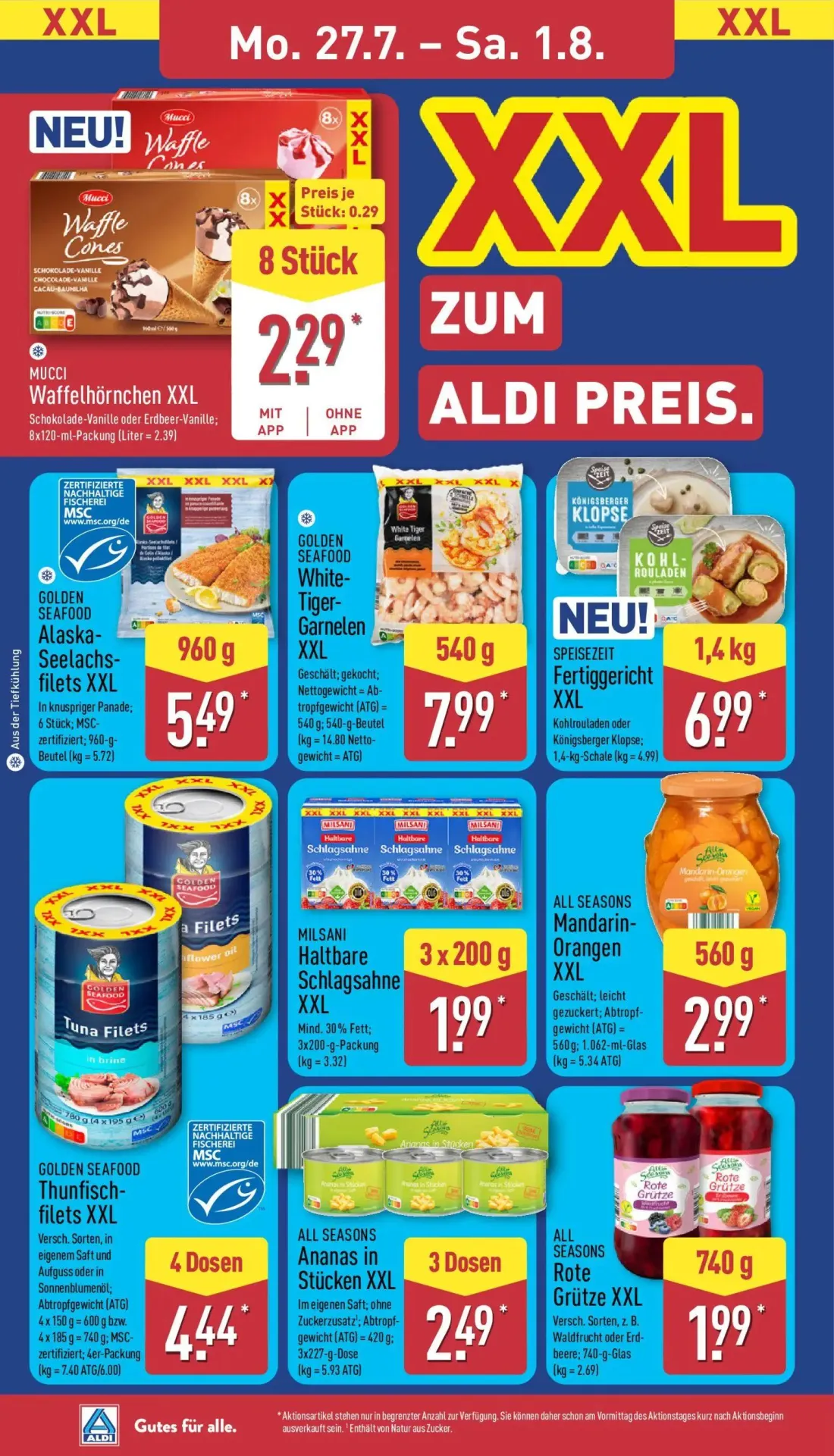 Aldi Nord Prospekt, Seite 12 von 47 — Mucci Waffelhörnchen XXL, Golden Seafood Alaska-Seelachsfilets XXL, Golden Seafood Whi…