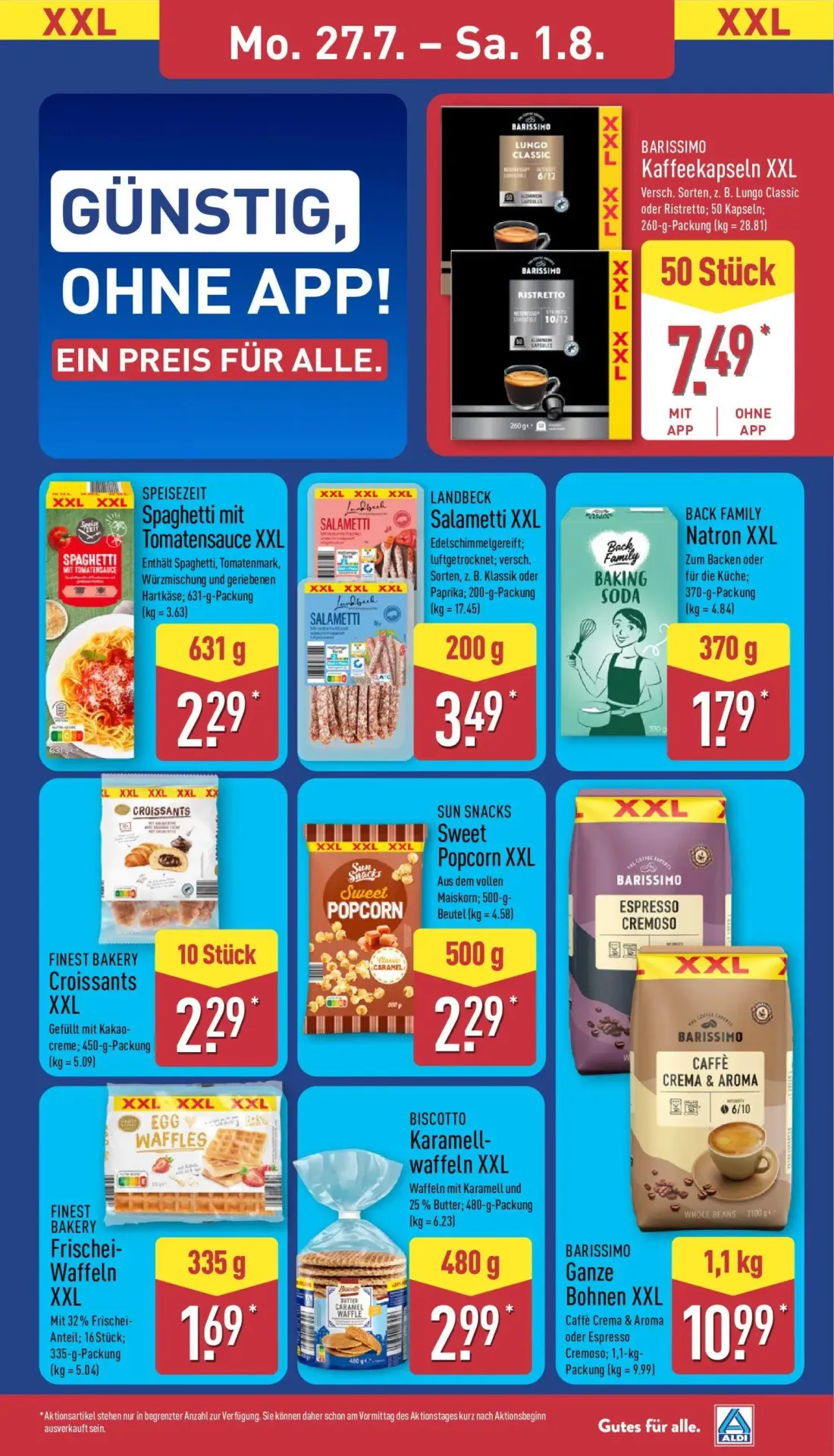 Aldi Nord Prospekt, Seite 13 von 47 — Kaffeekapseln XXL, Speisezeit Spaghetti mit Tomatensauce XXL, LANDBECK Salametti XXL