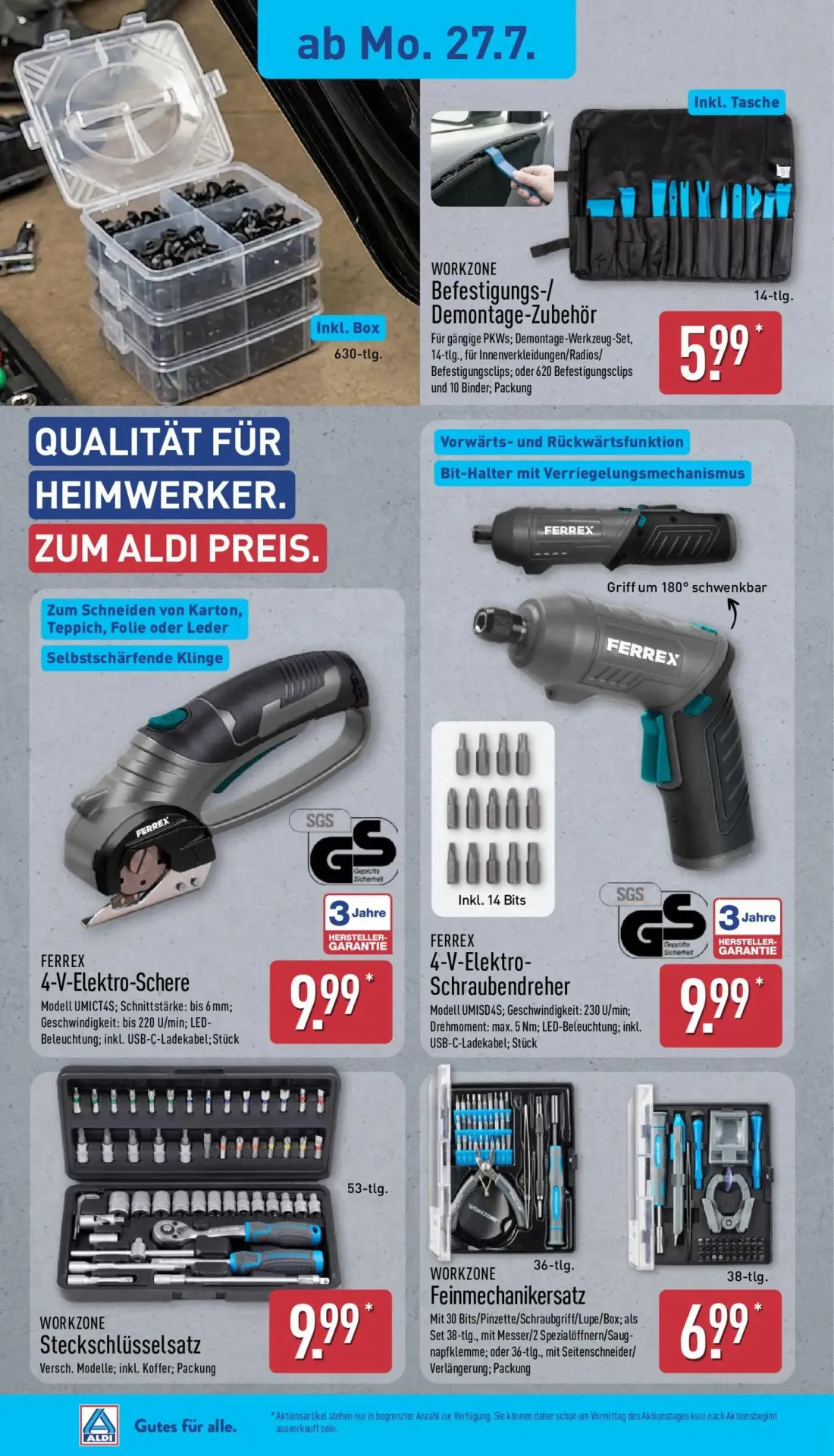 Aldi Nord Prospekt, Seite 16 von 47 — WORKZONE Befestigungs-/ Demontage-Zubehör, FERREX 4-V-Elektro-Schraubendreher, FERREX …