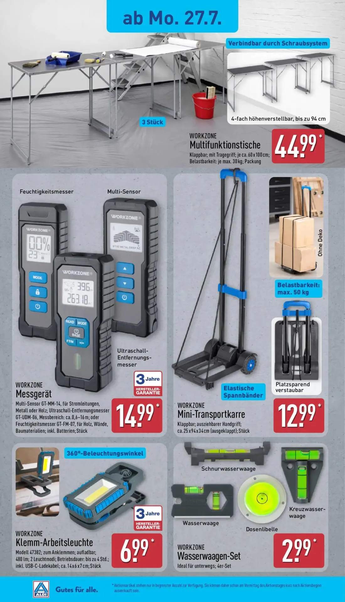 Aldi Nord Prospekt, Seite 18 von 47 — WORKZONE Multifunktionstische, WORKZONE Messgerät, WORKZONE Mini-Transportkarre