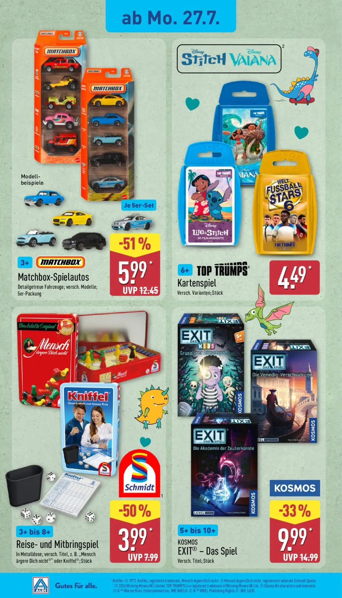 Aldi Nord Prospekt, Seite 22 von 47 — Matchbox-Spielautos, EXIT® - Das Spiel, Reise- und Mitbringspiel