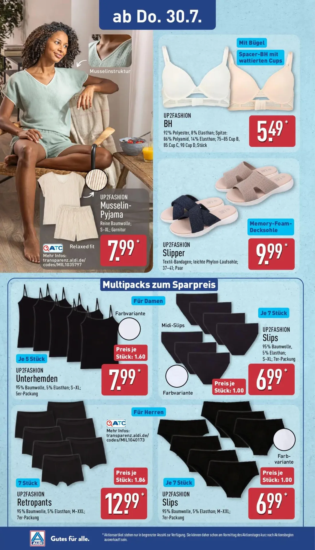 Aldi Nord Prospekt, Seite 24 von 47 — Musselin-Pyjama, BH, Slipper