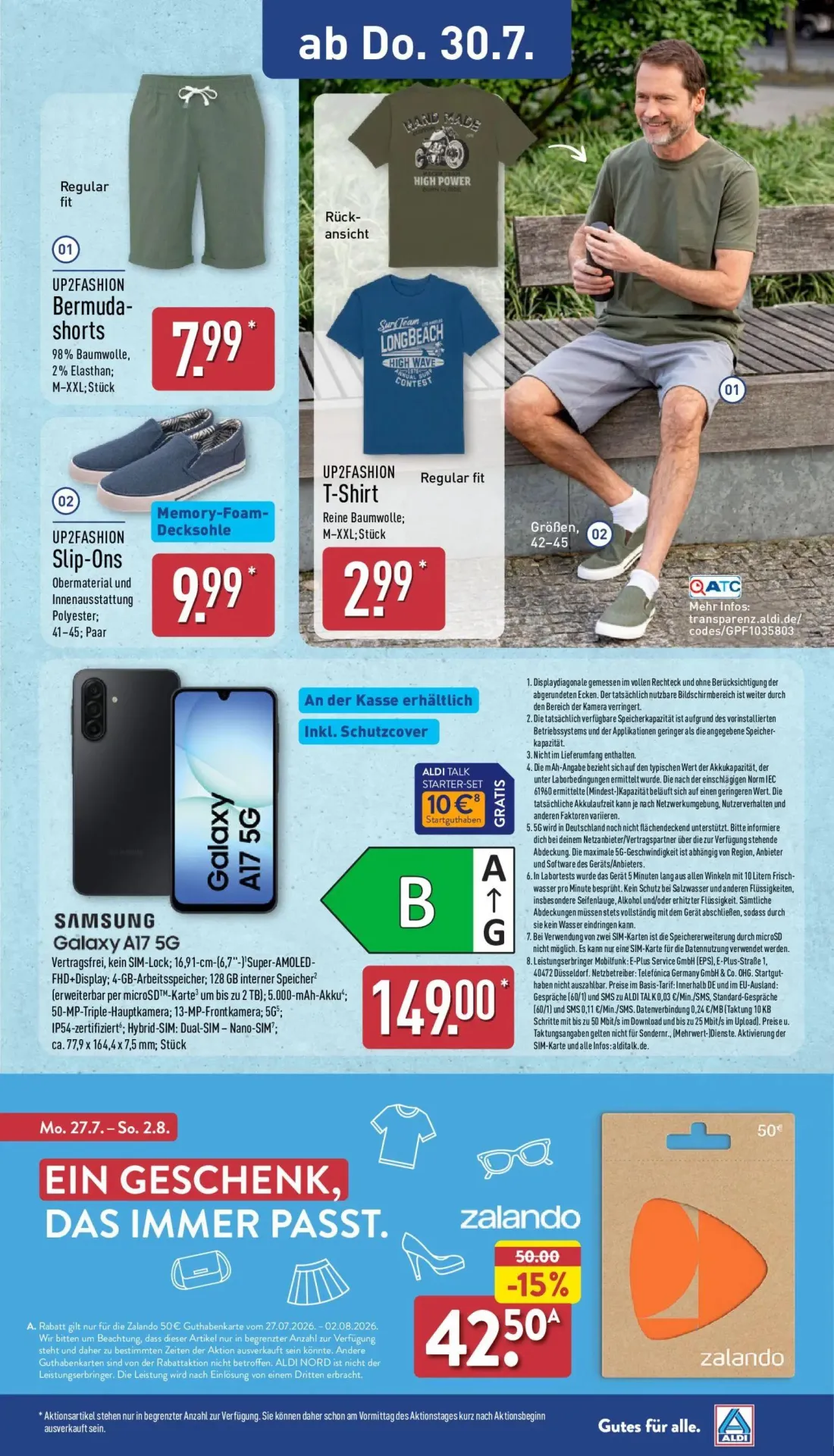 Aldi Nord Prospekt, Seite 25 von 47 — Zalando 50€ Guthabenkarte, Zalando 50€ Guthabenkarte, Slip-Ons
