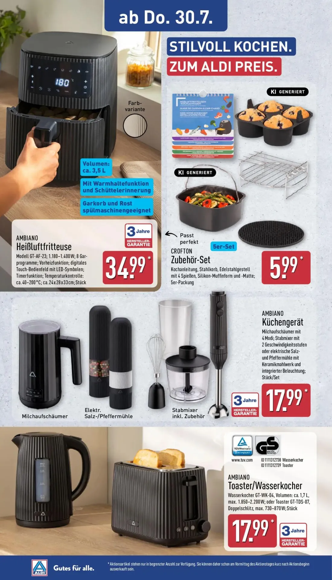 Aldi Nord Prospekt, Seite 26 von 47 — AMBIANO Heißluftfritteuse, CROFTON Zubehör-Set, AMBIANO Küchengerät