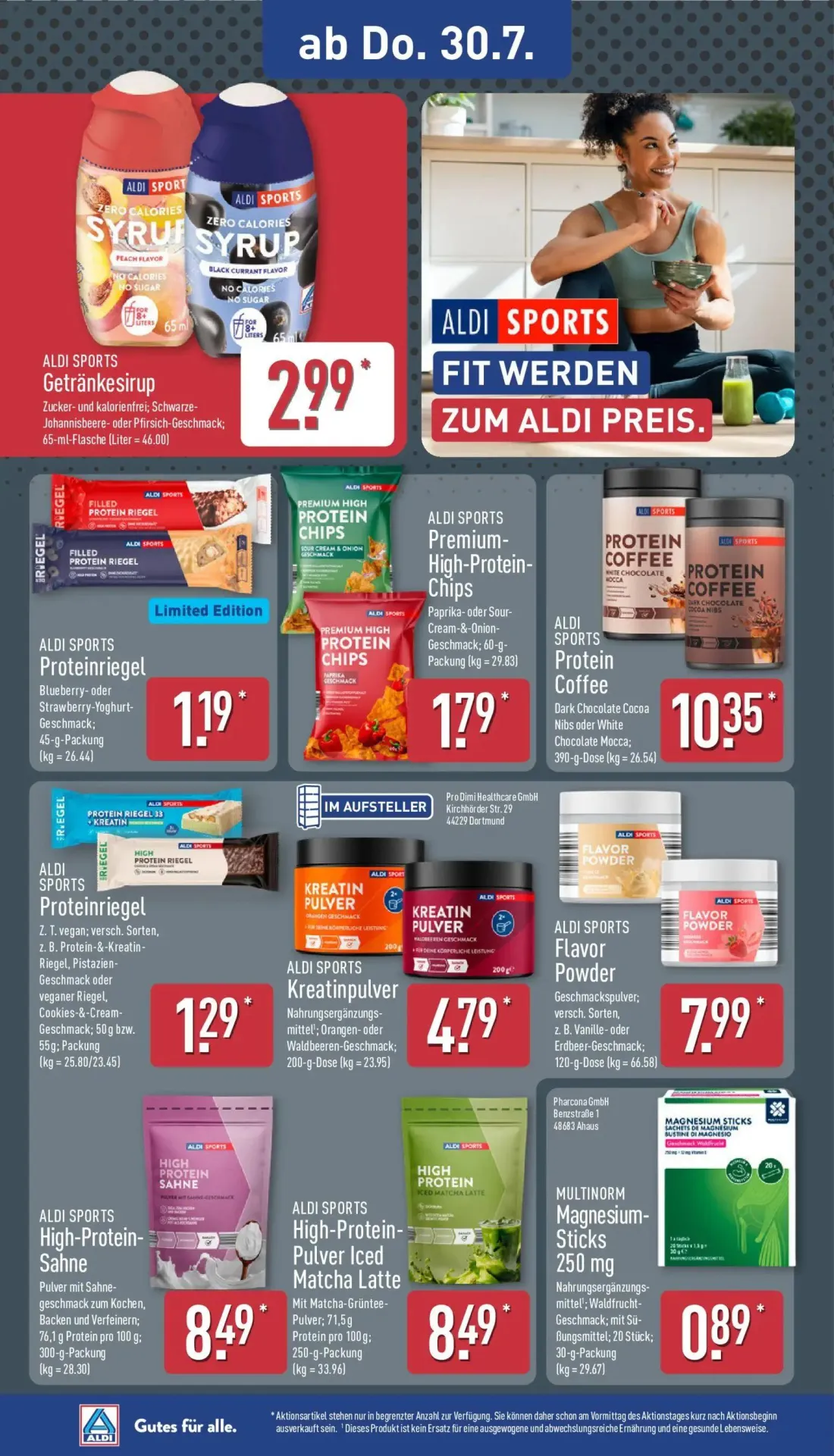 Aldi Nord Prospekt, Seite 30 von 47 — ALDI SPORTS Getränkesirup, ALDI SPORTS Proteinriegel, ALDI SPORTS Premium-High-Protein…