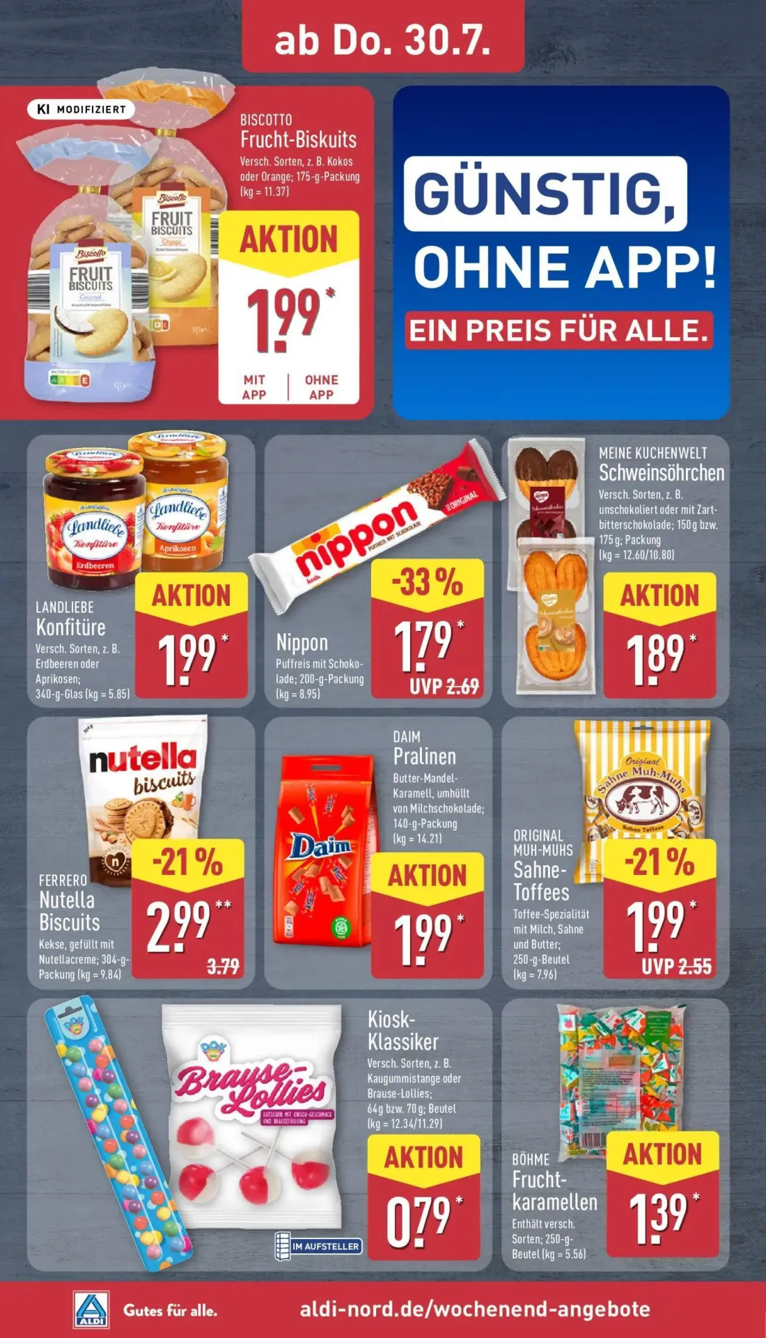 Aldi Nord Prospekt, Seite 36 von 47 — Nippon, FERRERO Nutella Biscuits, ORIGINAL MUH-MUHS Sahne-Toffees