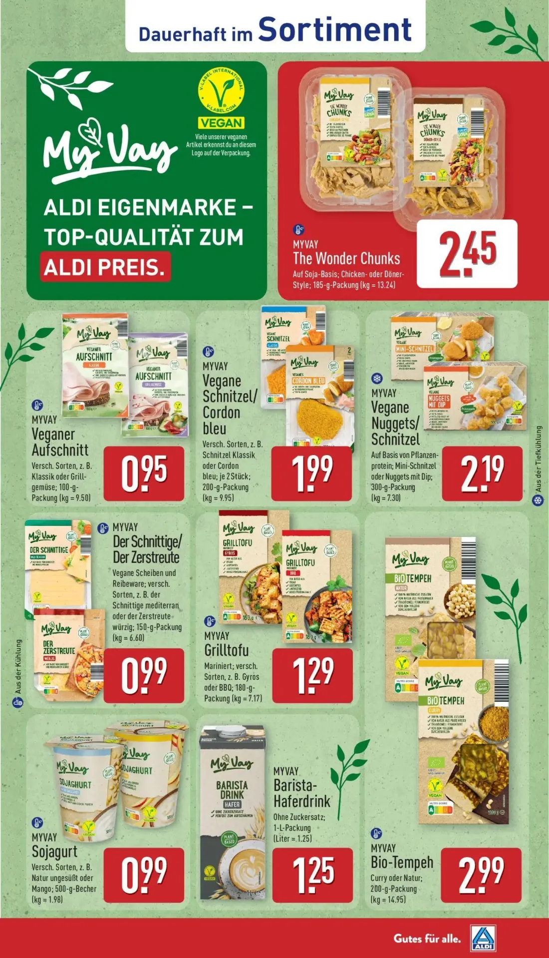 Aldi Nord Prospekt, Seite 39 von 47 — MYVAY The Wonder Chunks, MYVAY Veganer Aufschnitt, MYVAY Vegane Schnitzel/ Cordon bleu