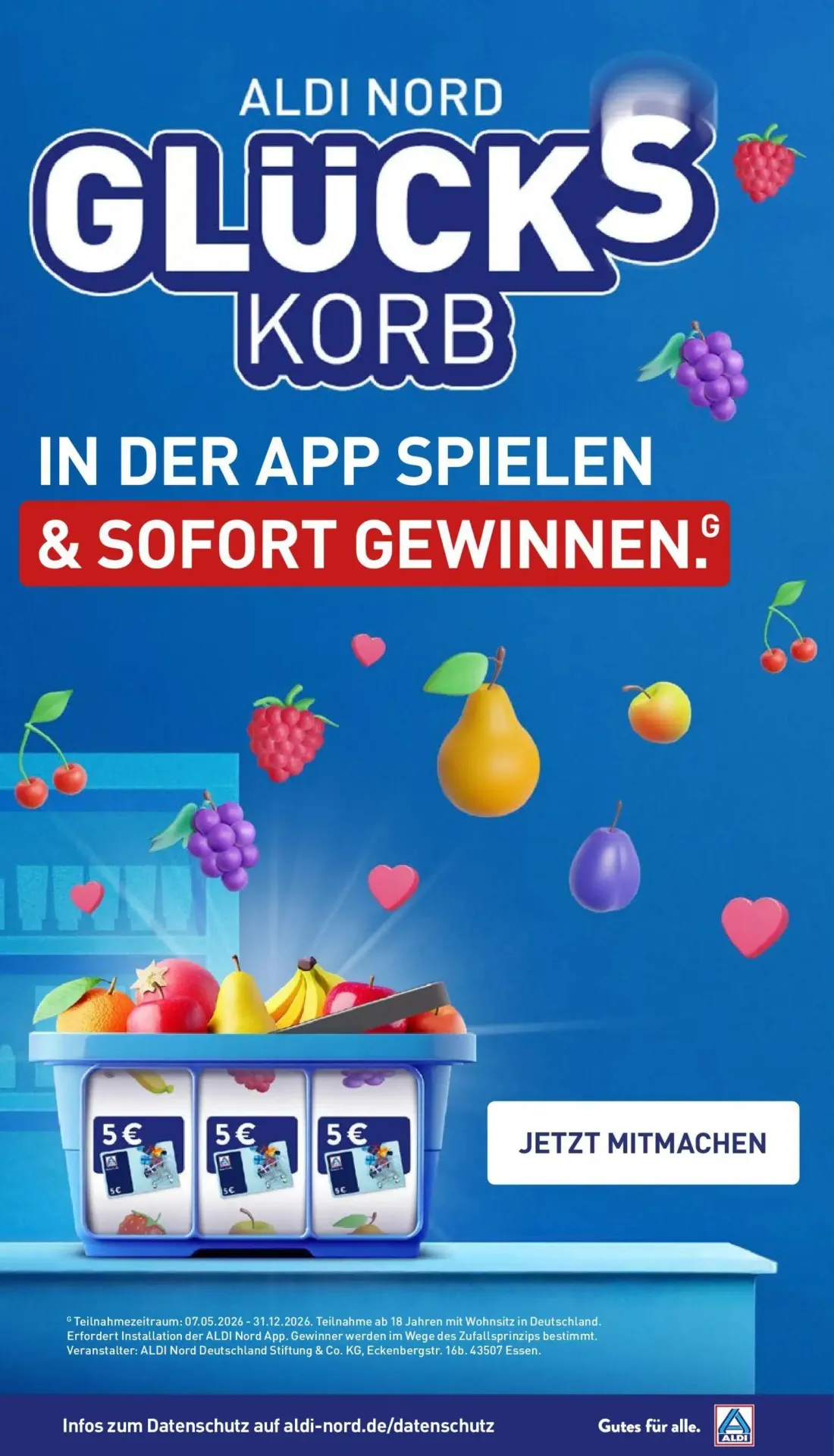 Aldi Nord Prospekt, Seite 40 von 47 — Glückskorb, 5€ Gutschein, 5€ Gutschein