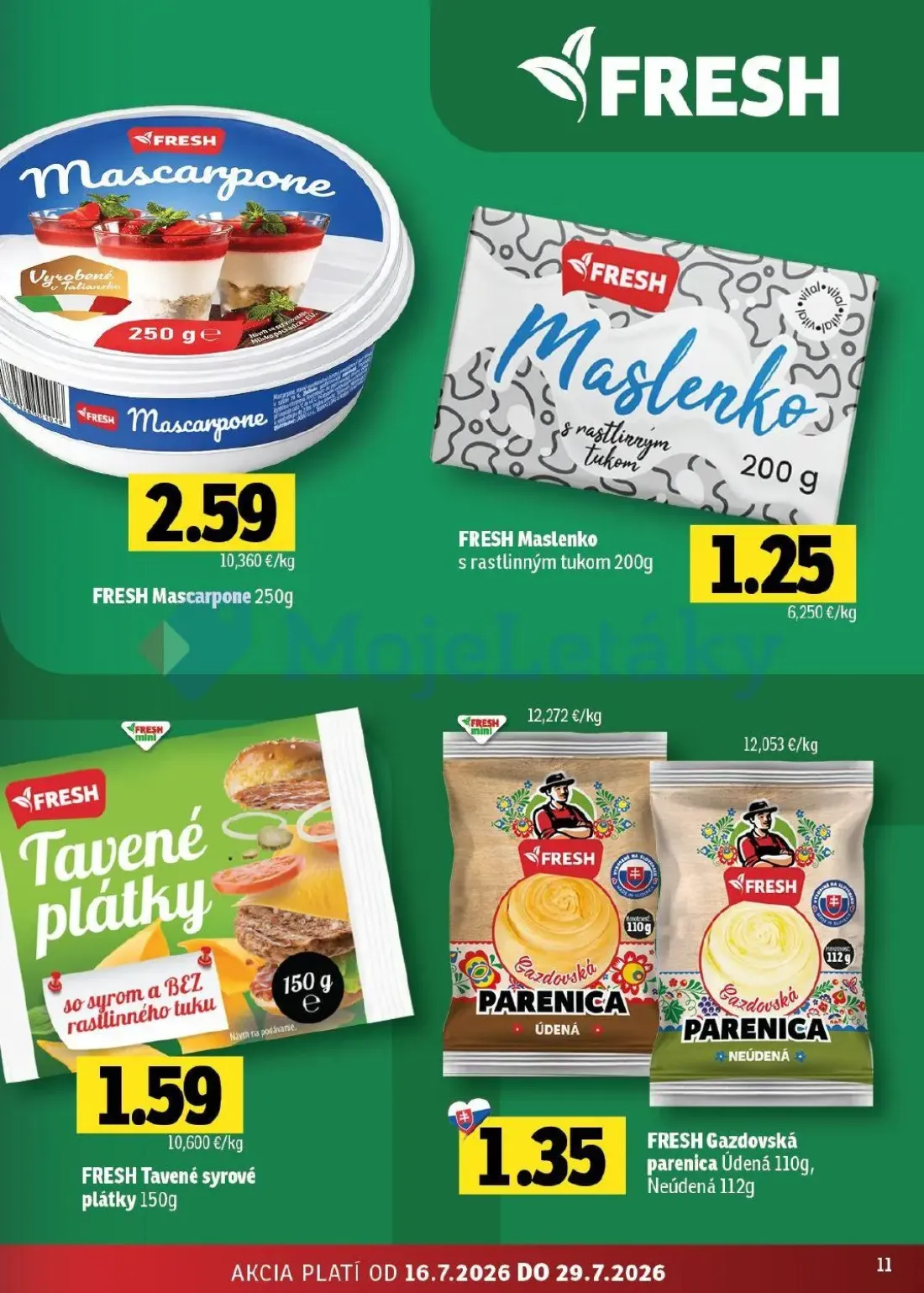Fresh - západ leták, strana 11 z 50 — FRESH Mascarpone, FRESH Maslenko s rastlinným tukom, FRESH Tavené syrové plátky
