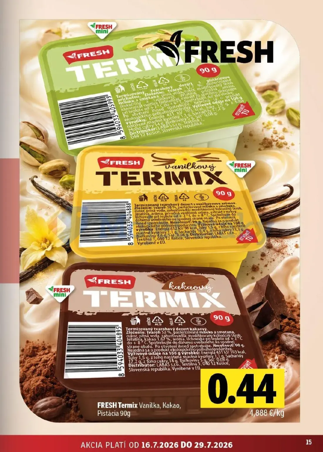 Fresh - západ leták, strana 15 z 50 — FRESH Termix Vanilka, Kakao, Pistácia