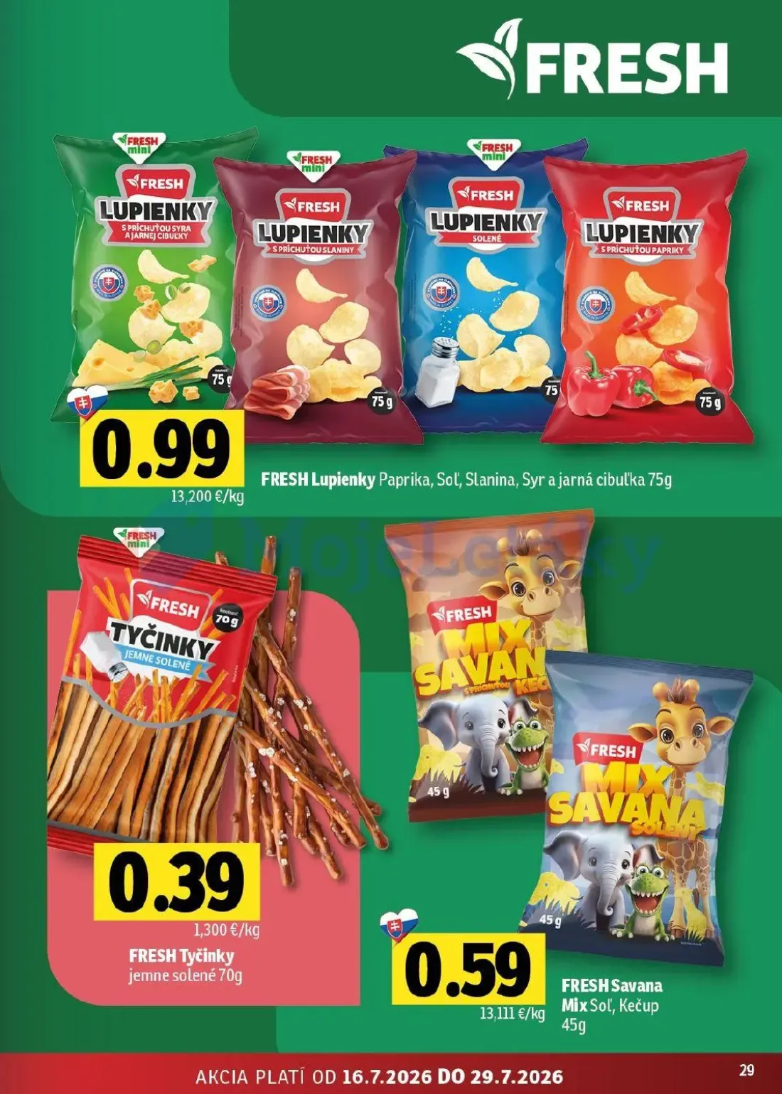 Fresh - západ leták, strana 29 z 50 — FRESH Lupienky Paprika, Soľ, Slanina, Syr a jarná cibuľka, FRESH Tyčinky jemne solené,…