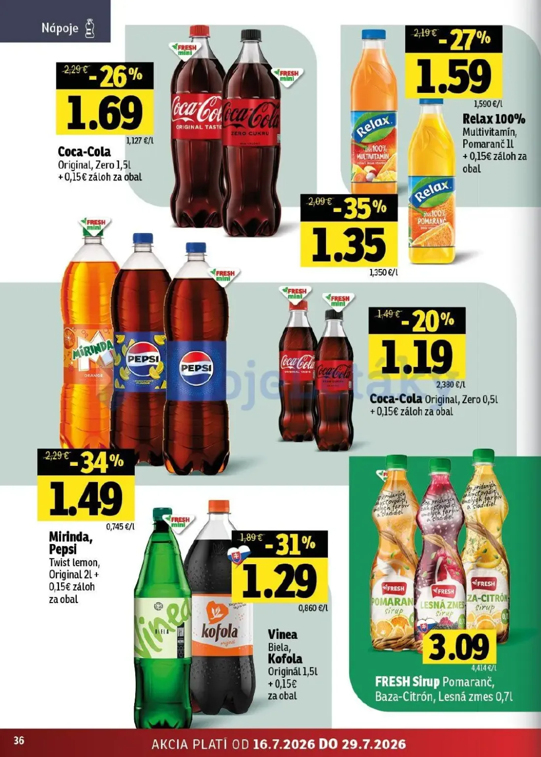 Fresh - západ leták, strana 36 z 50 — Mirinda, Pepsi Twist lemon, Original, Relax, Coca-Cola Original, Zero
