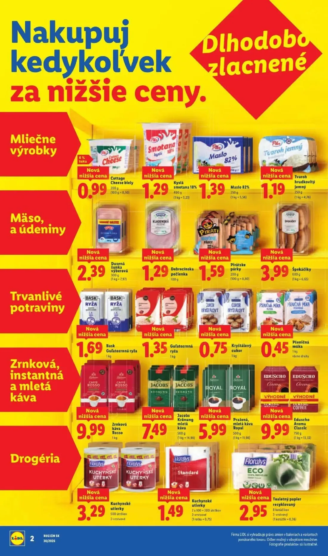 Lidl leták, strana 4 z 108 — Cottage Cheese biely, Kyslá smotana 18%, Maslo 82%