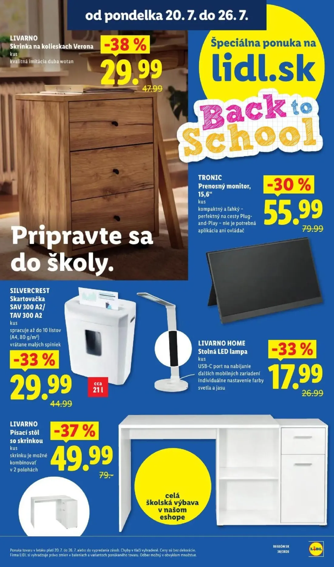 Lidl leták, strana 9 z 108 — LIVARNO Písací stôl so skrinkou, TRONIC Prenosný monitor, 15,6", Skrinka na kolieskach Verona