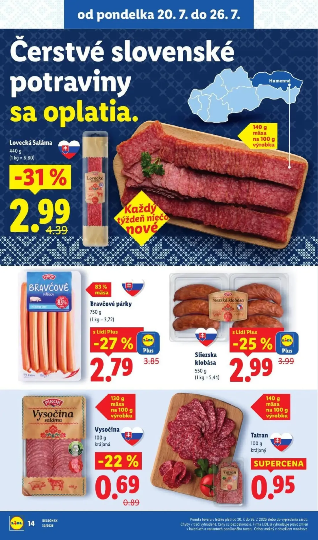 Lidl leták, strana 26 z 108 — Lovecká Saláma, Bravčové párky, Sliezska klobása