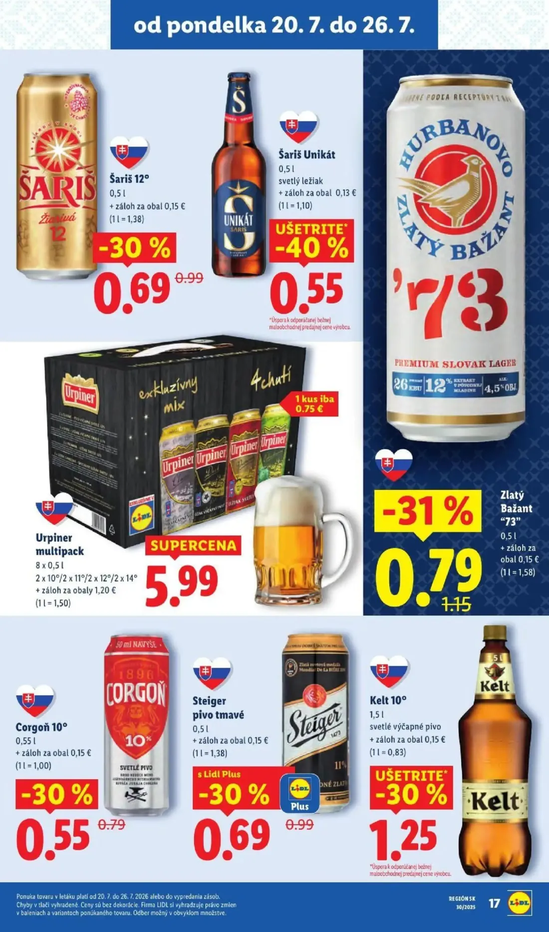 Lidl leták, strana 29 z 108 — Zlatý Bažant "73", Šariš 12°, Steiger pivo tmavé