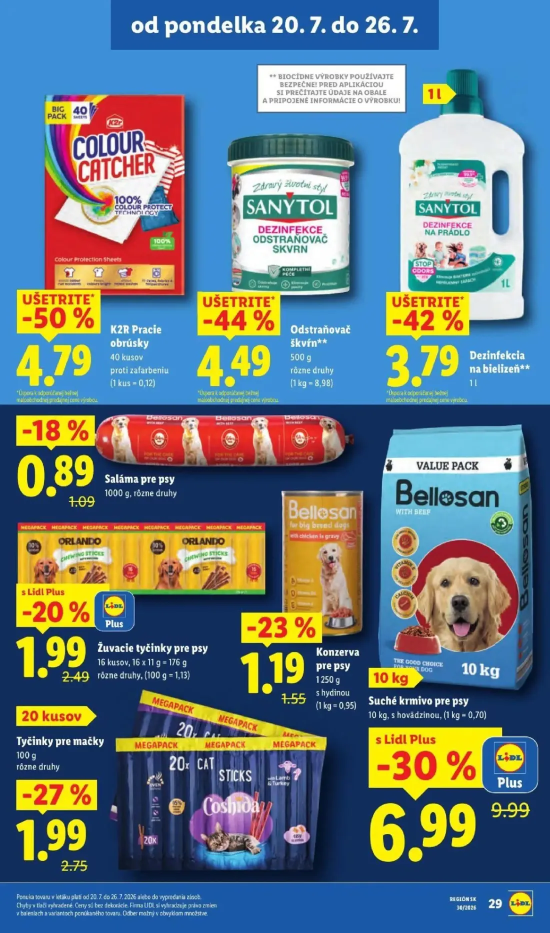 Lidl leták, strana 45 z 108 — K2R Pracie obrúsky proti zafarbeniu, Odstraňovač škvŕn SANYTOL, Dezinfekcia na bielizeň SANYTOL