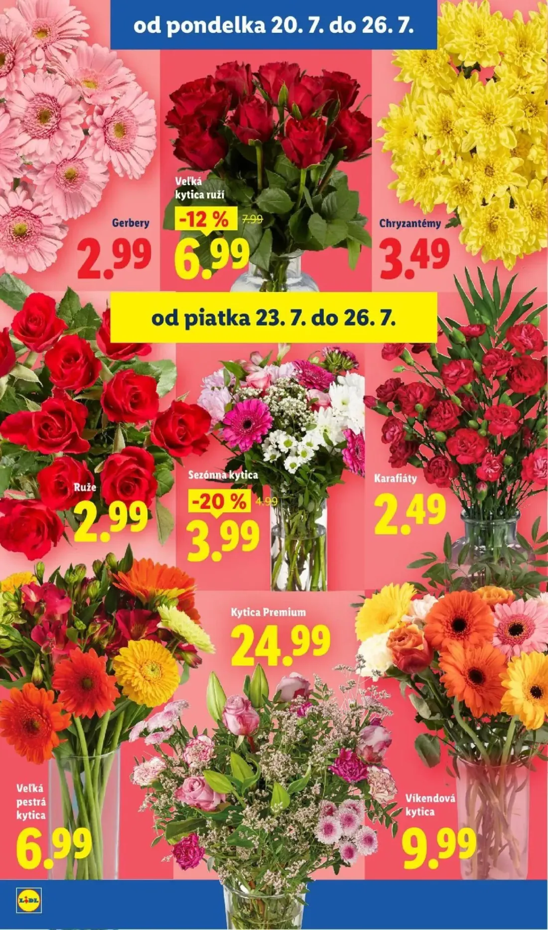 Lidl leták, strana 50 z 108 — Veľká kytica ruží, Sezónna kytica, Gerbery
