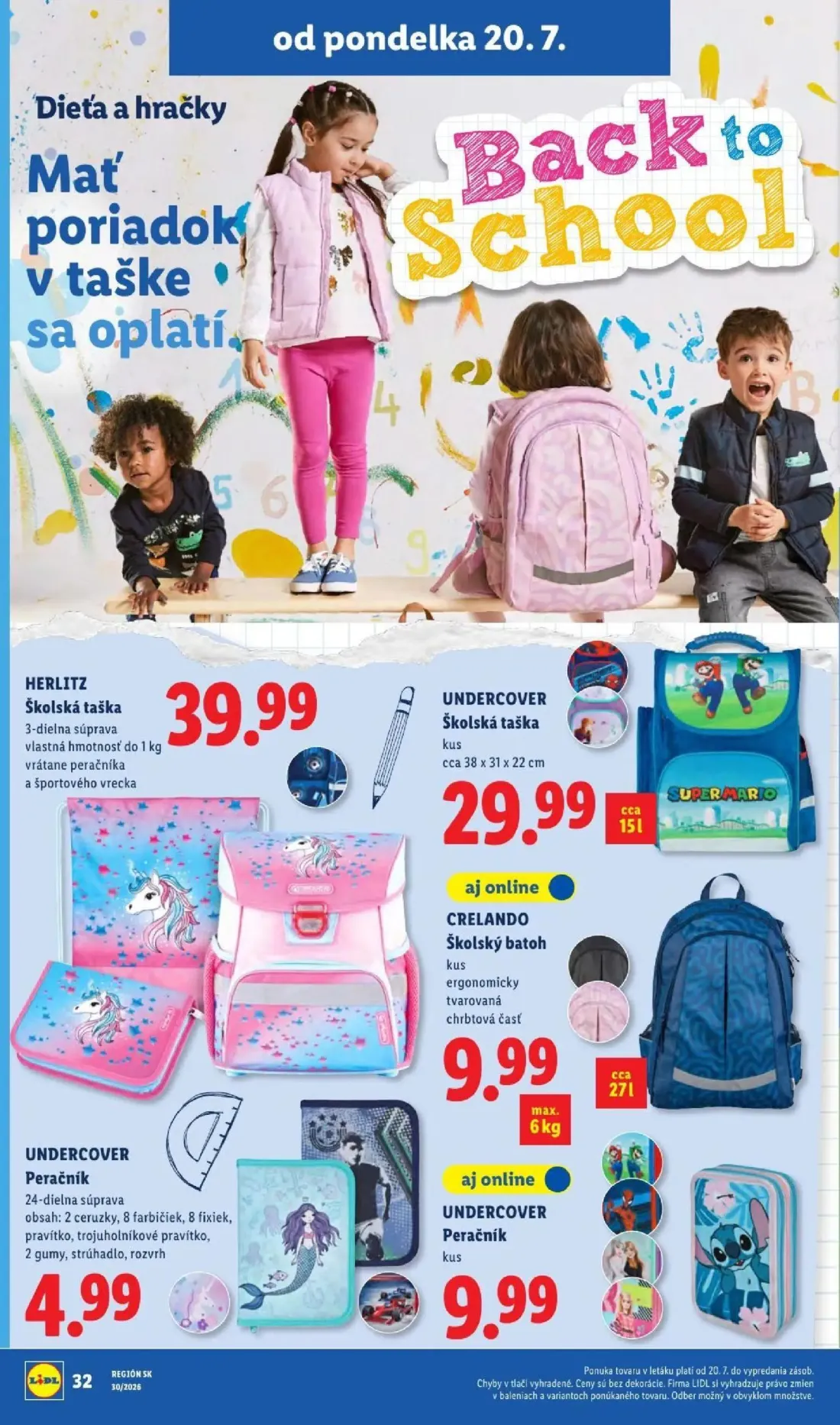 Lidl leták, strana 54 z 108 — HERLITZ Školská taška, UNDERCOVER Školská taška, CRELANDO Školský batoh