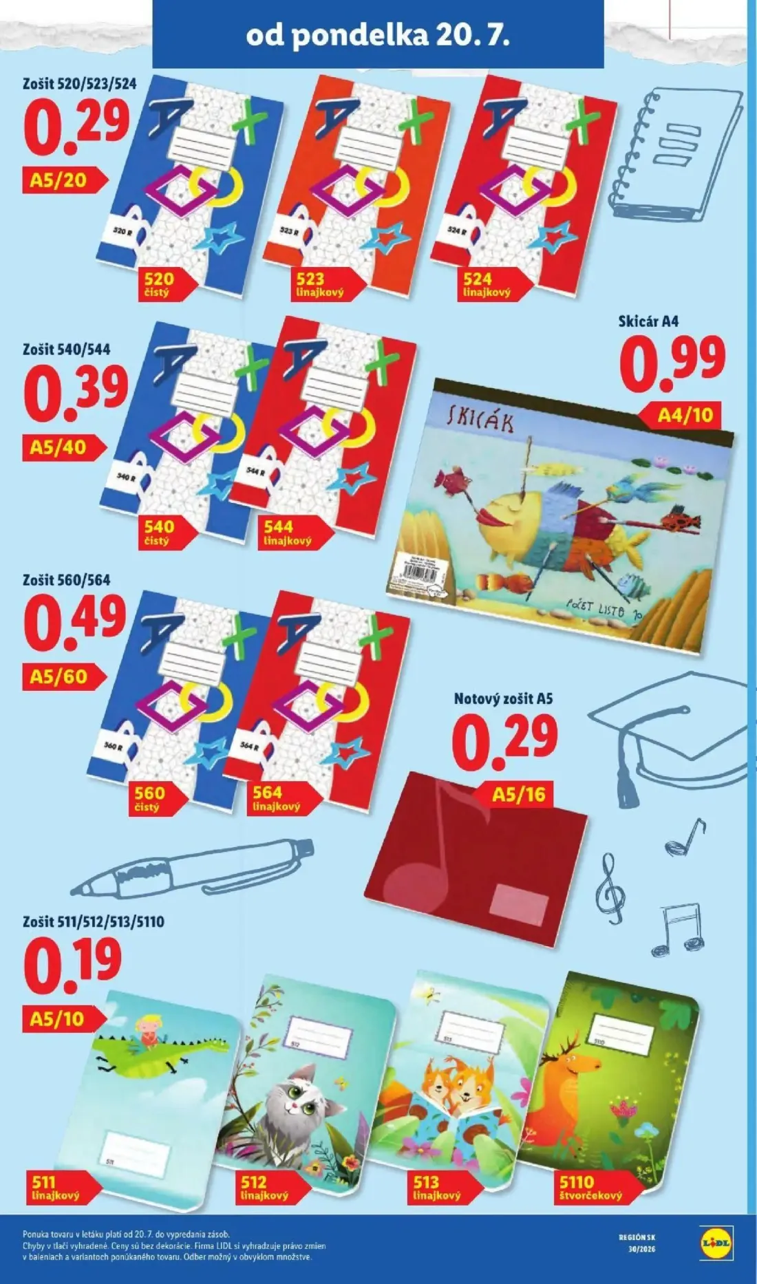 Lidl leták, strana 57 z 108 — Zošit 520/523/524, Zošit 540/544, Skicár A4