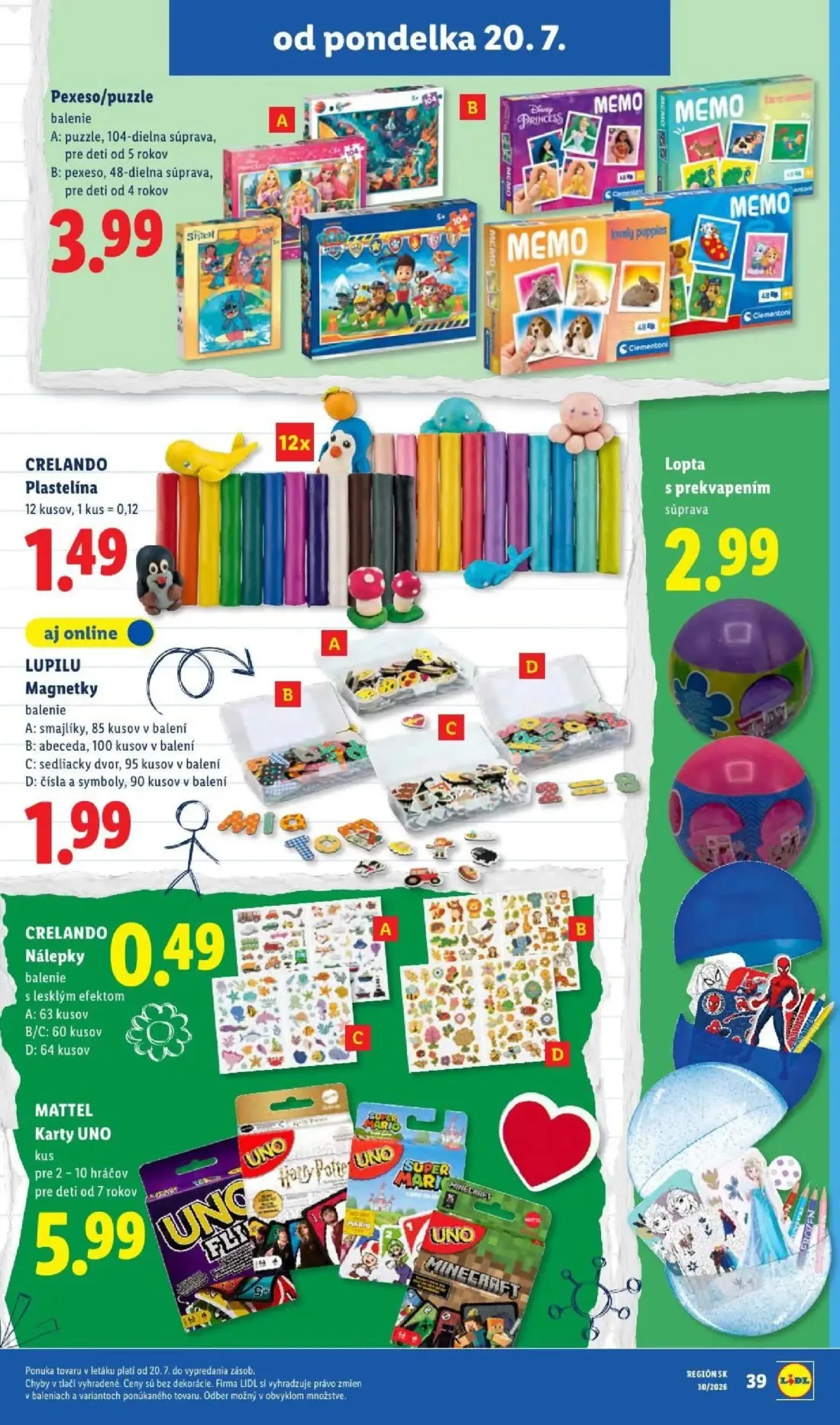Lidl leták, strana 65 z 108 — Pexeso/puzzle, CRELANDO Plastelína, Lopta s prekvapením