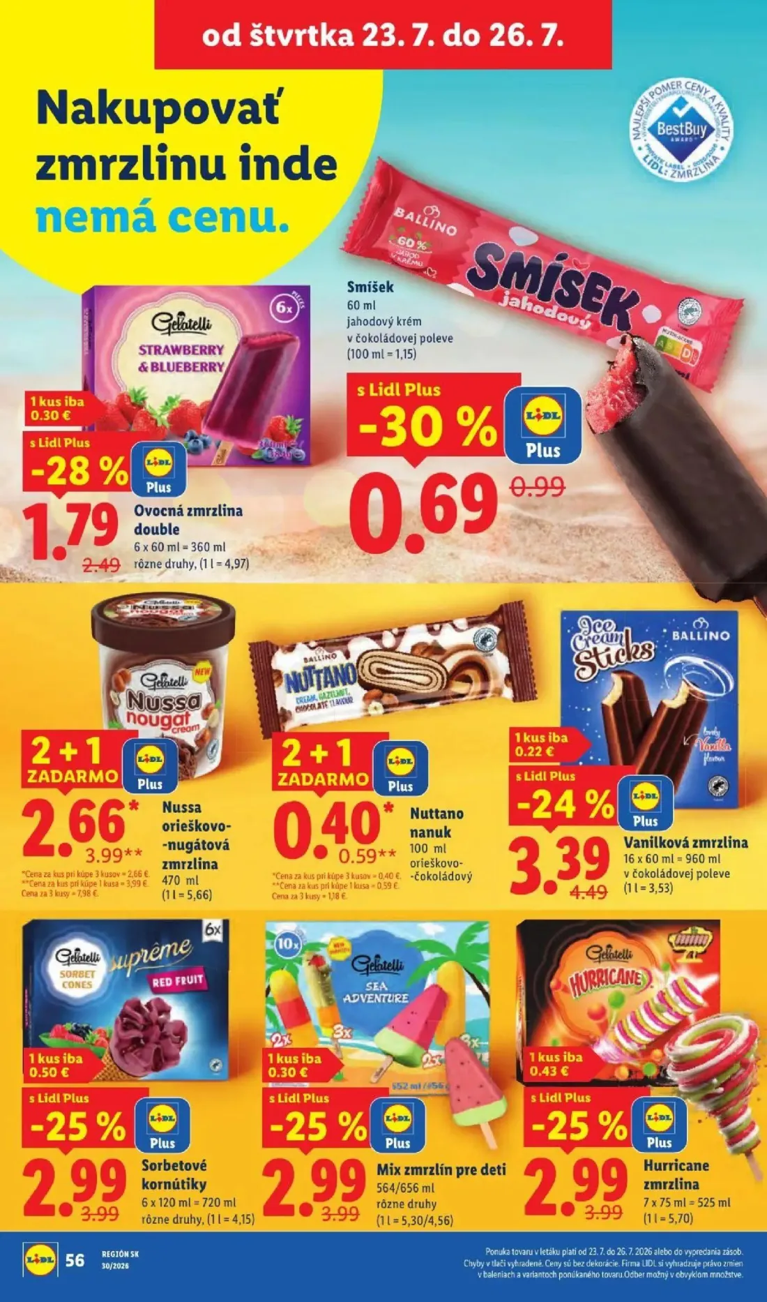 Lidl leták, strana 80 z 108 — Nussa orieškovo-nugátová zmrzlina, Vanilková zmrzlina, Sorbetové kornútiky