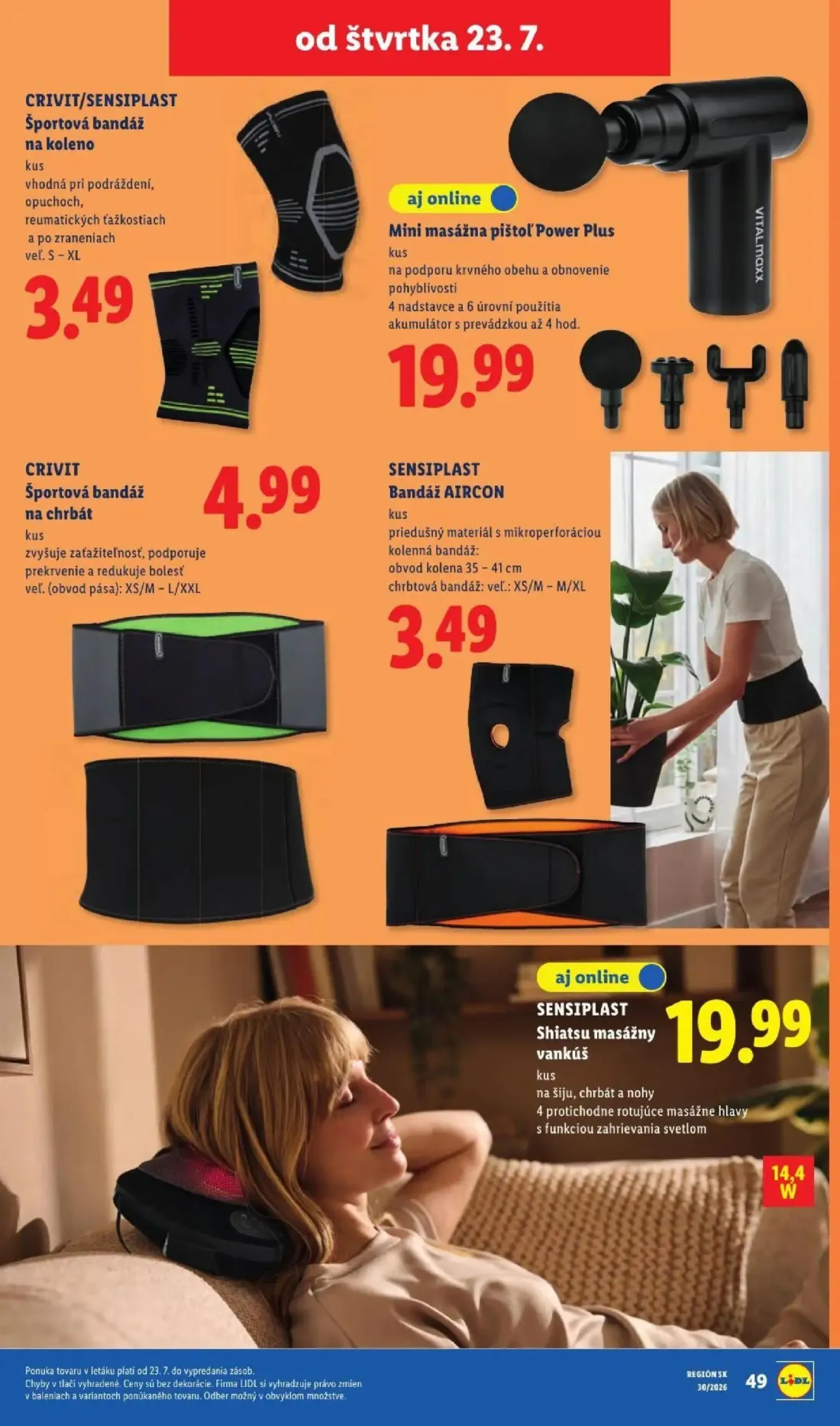 Lidl leták, strana 97 z 108 — Športová bandáž na koleno, Mini masážna pištoľ Power Plus, Športová bandáž na chrbát