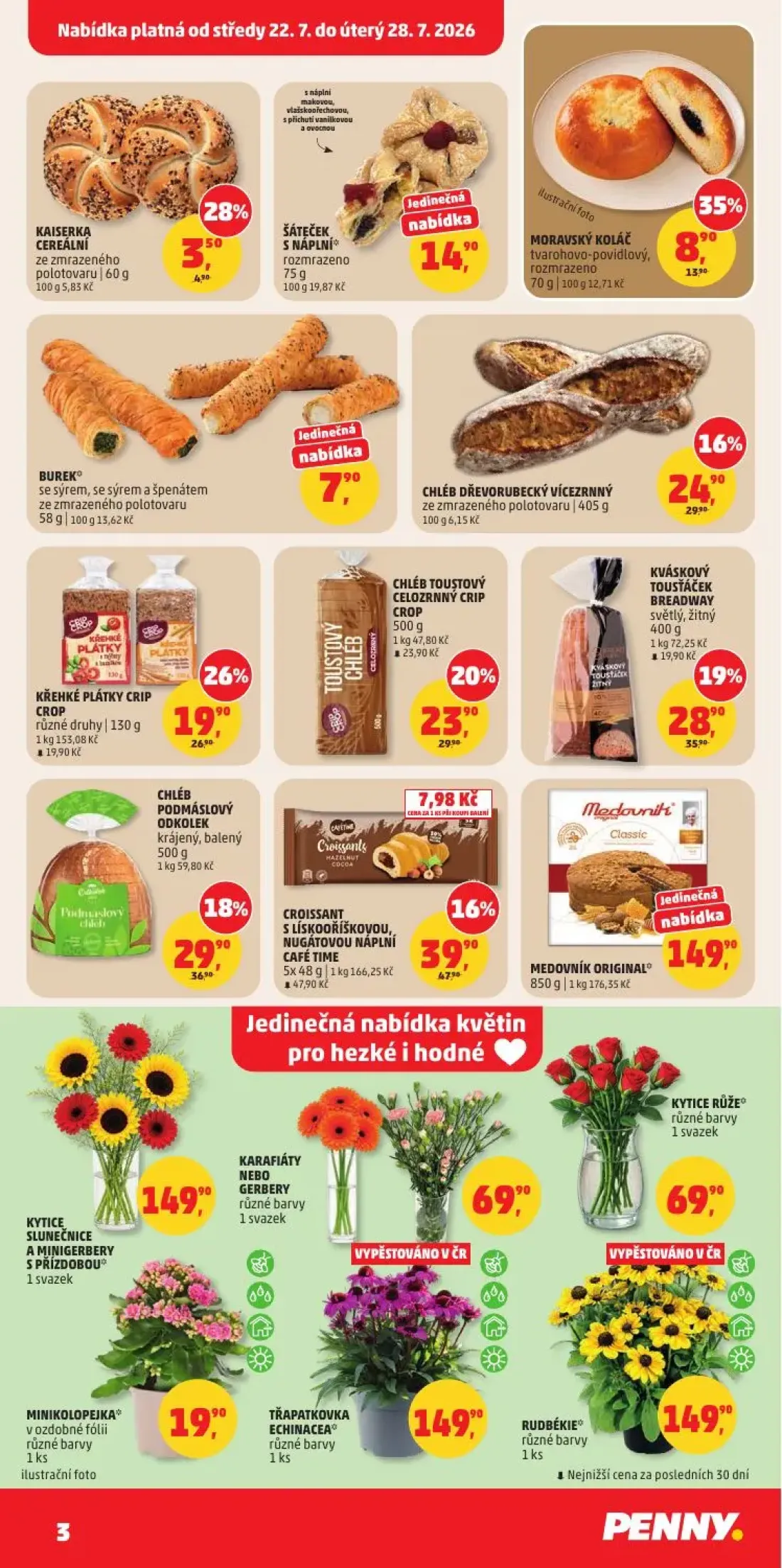 PENNY leták, strana 3 z 34 — CROISSANT S LÍSKOOŘÍŠKOVOU, NUGÁTOVOU NÁPLNÍ CAFÉ TIME, KŘEHKÉ PLÁTKY CRIP CROP, KVÁSKOVÝ TOUSŤ…