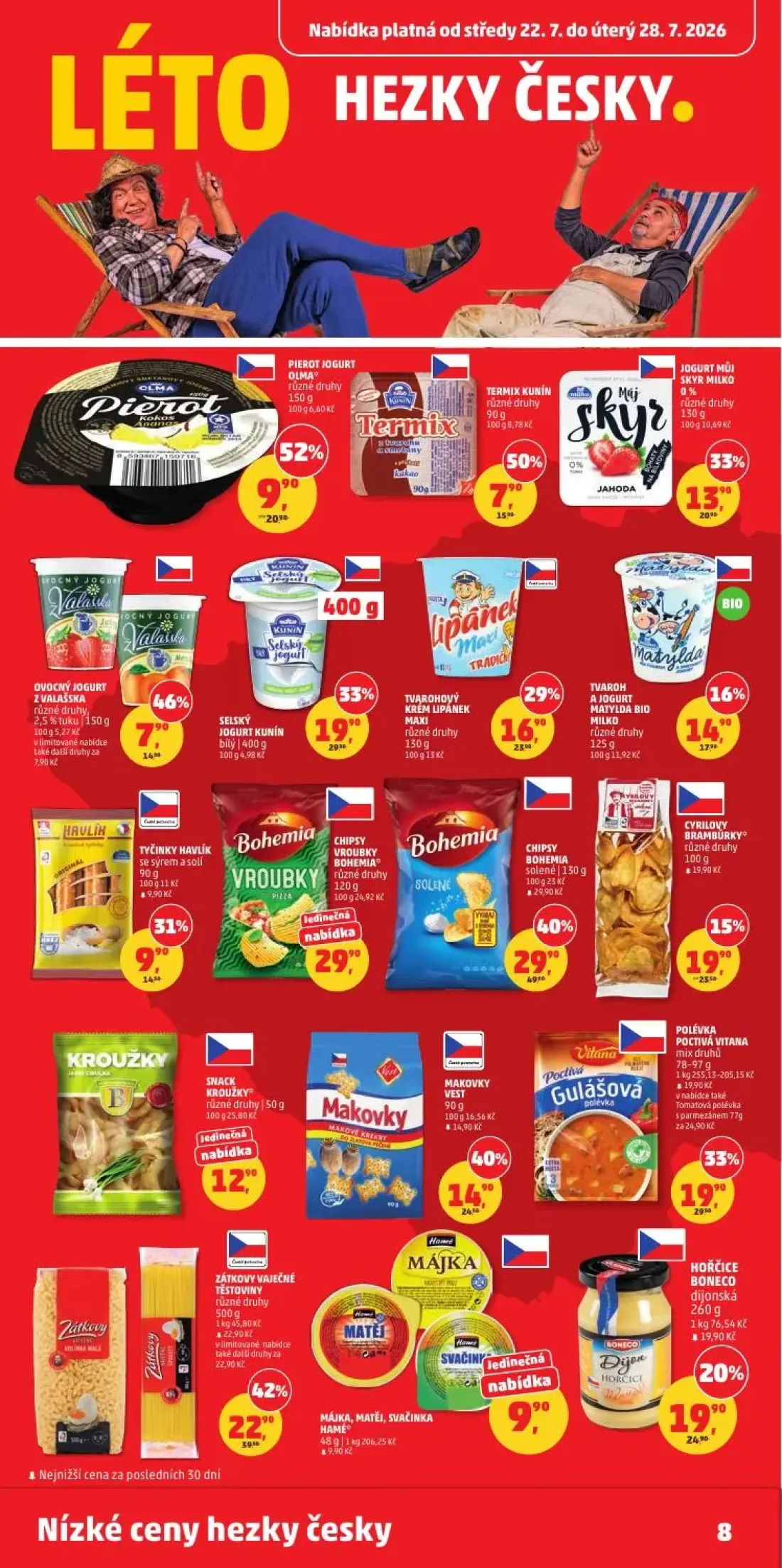 PENNY leták, strana 8 z 34 — CHIPSY BOHEMIA, ZÁTKOVY VAJEČNÉ TĚSTOVINY, PIEROT JOGURT OLMA