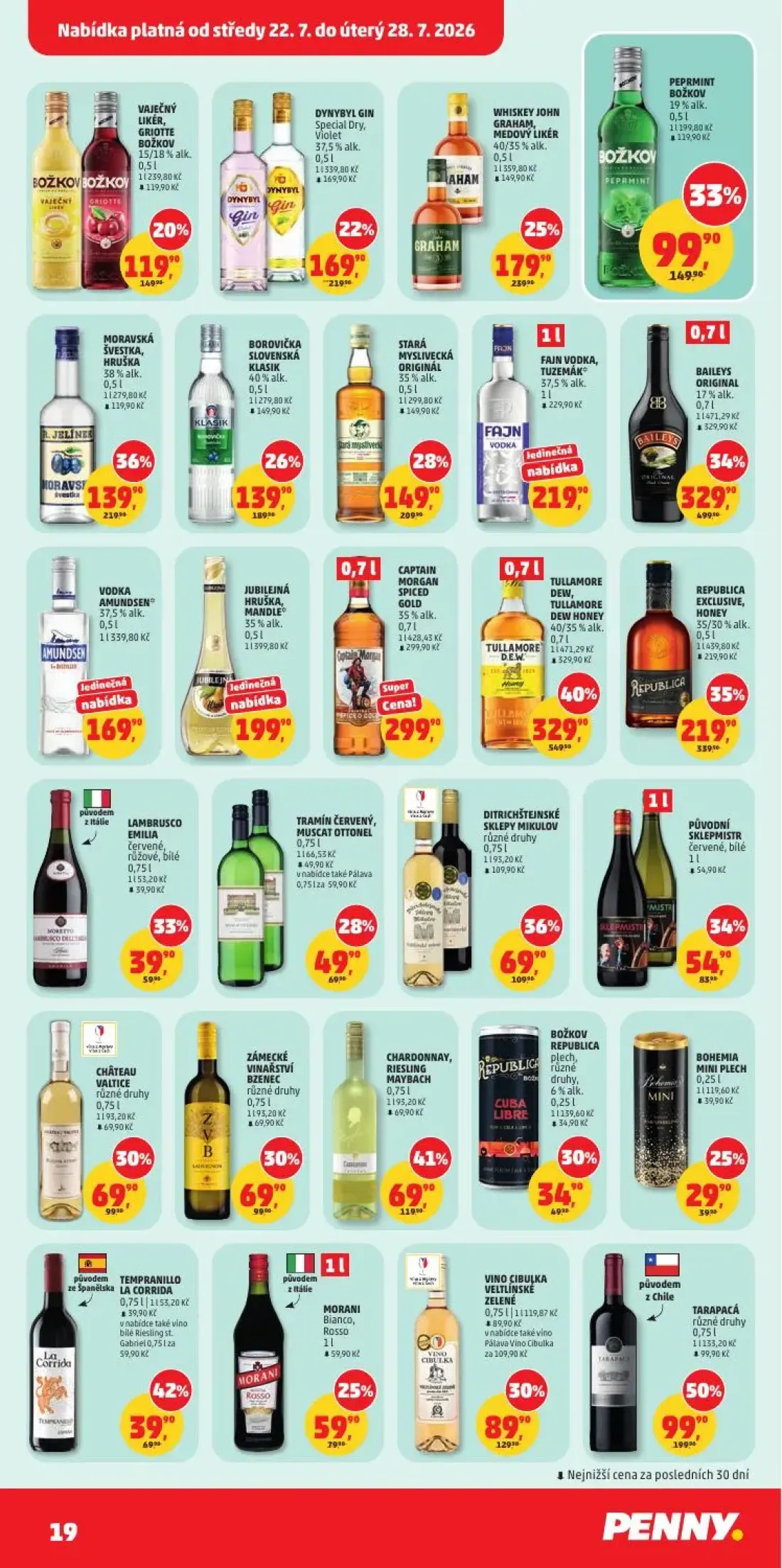PENNY leták, strana 19 z 34 — TULLAMORE DEW, TULLAMORE DEW HONEY, BAILEYS ORIGINAL, REPUBLICA EXCLUSIVE, HONEY