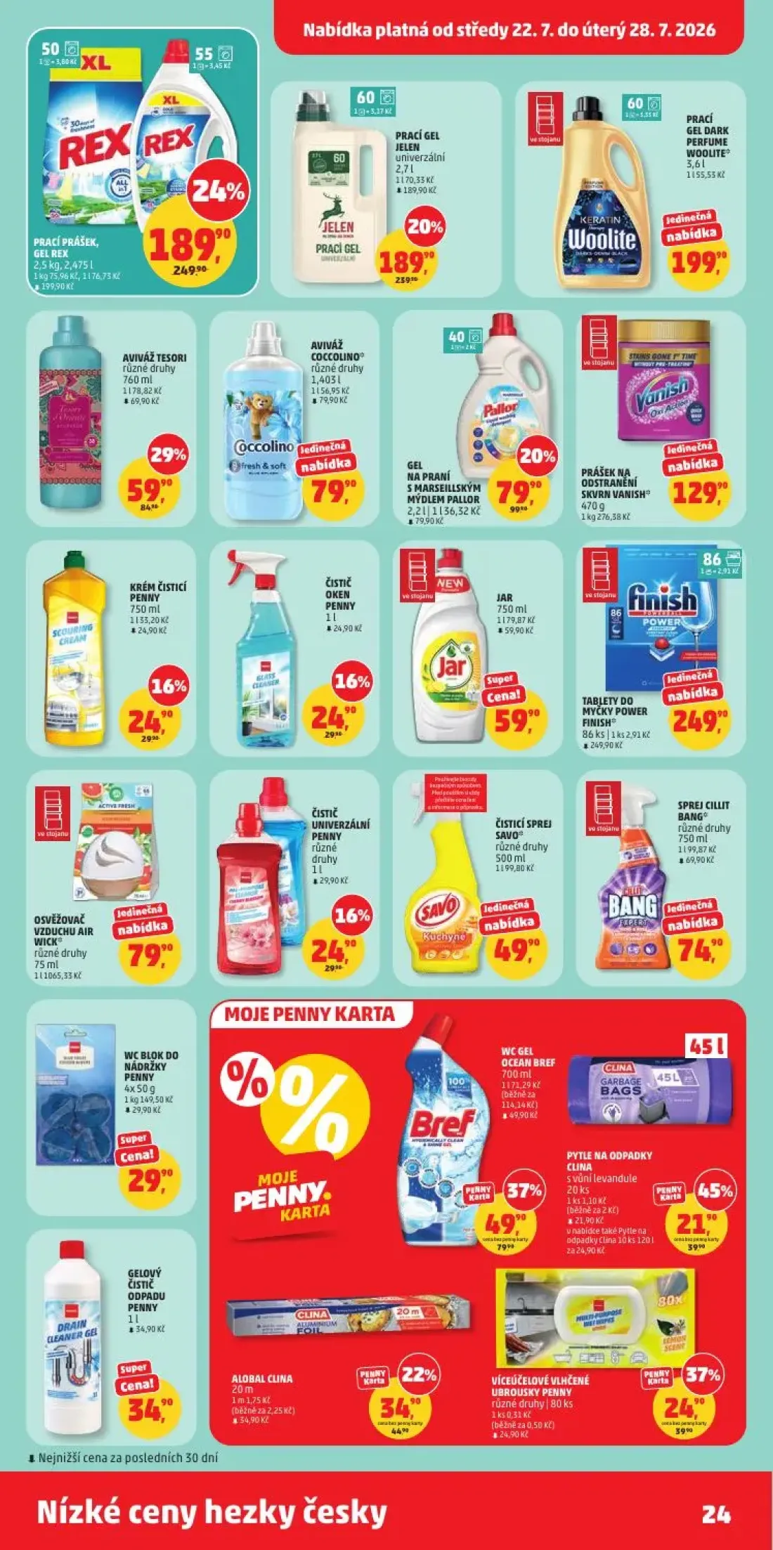 PENNY leták, strana 24 z 34 — PRACÍ PRÁŠEK, GEL REX, PRACÍ GEL JELEN univerzální, WC GEL OCEAN BREF