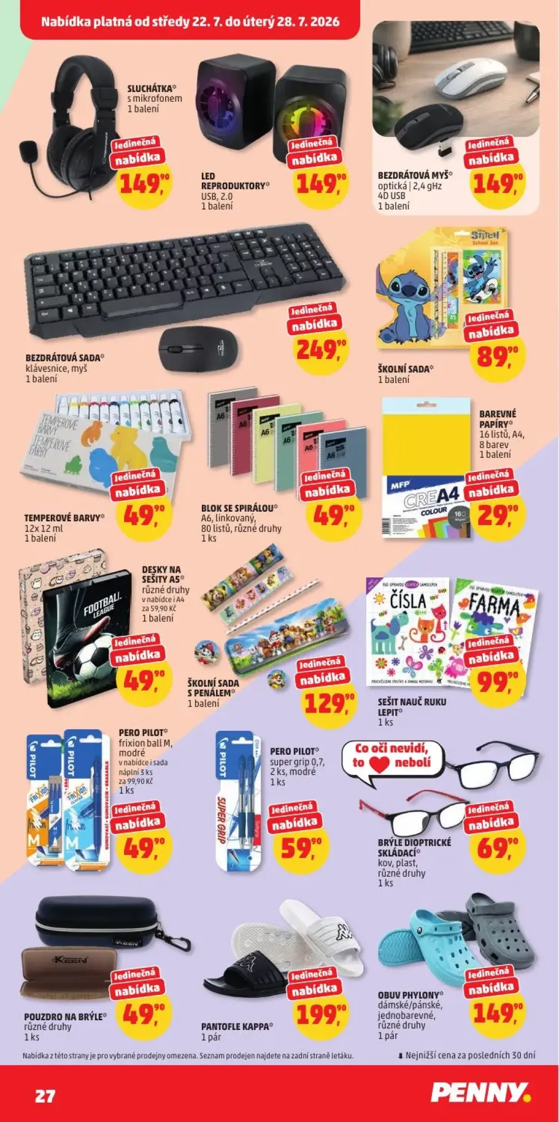 PENNY leták, strana 27 z 34 — PERO PILOT frixion ball M, modré, DESKY NA SEŠITY A5, SLUCHÁTKA s mikrofonem
