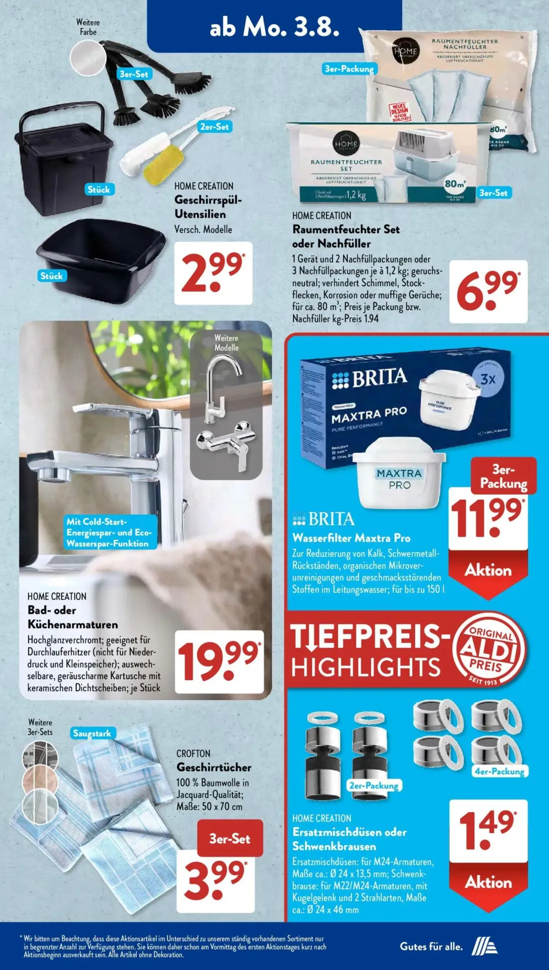 Aldi Süd Prospekt, Seite 3 von 24 — Geschirrspül-Utensilien, Raumentfeuchter Set oder Nachfüller, Bad- oder Küchenarmaturen