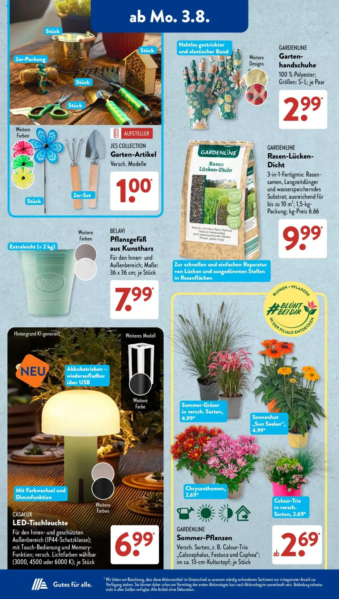 Aldi Süd Prospekt, Seite 4 von 24 — Garten-Artikel, GARDENLINE Garten-handschuhe, Pflanzgefäß aus Kunstharz