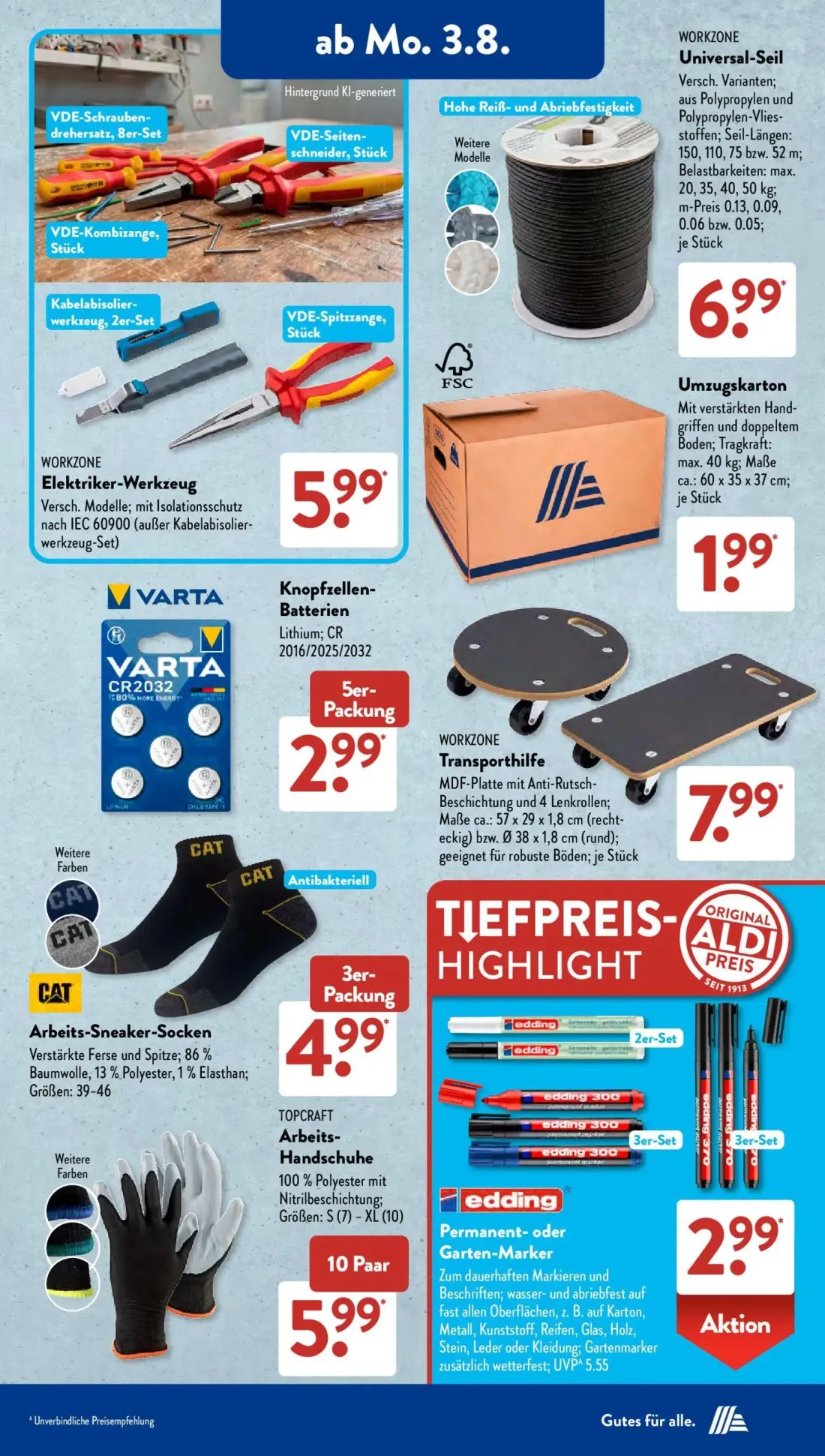 Aldi Süd Prospekt, Seite 5 von 24 — edding Permanent- oder Garten-Marker, WORKZONE Elektriker-Werkzeug, WORKZONE Universal-S…