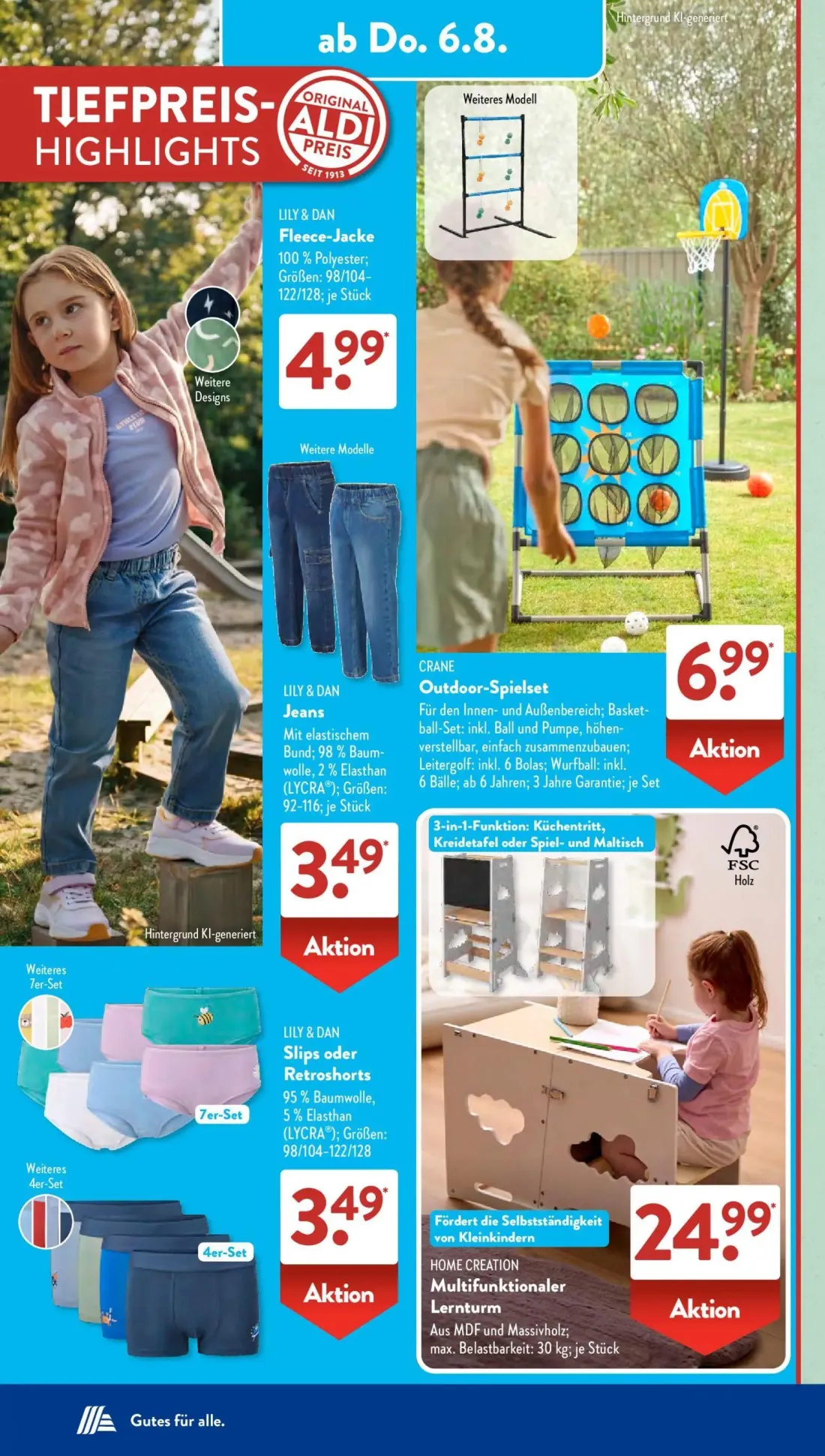 Aldi Süd Prospekt, Seite 8 von 24 — LILY & DAN Fleece-Jacke, CRANE Outdoor-Spielset, LILY & DAN Jeans