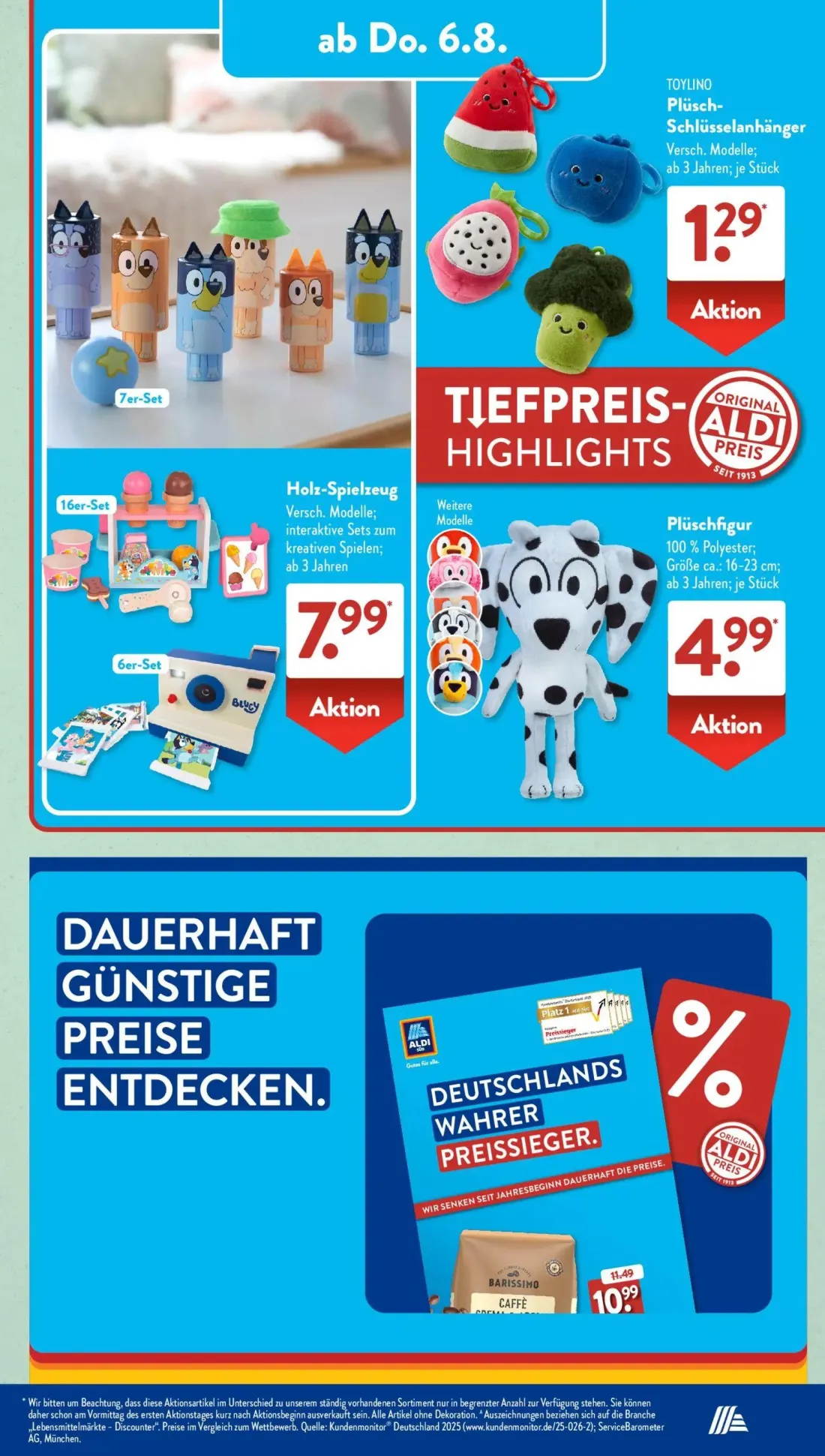 Aldi Süd Prospekt, Seite 9 von 24 — BARISSIMO CAFFÈ, Plüsch-Schlüsselanhänger, Holz-Spielzeug
